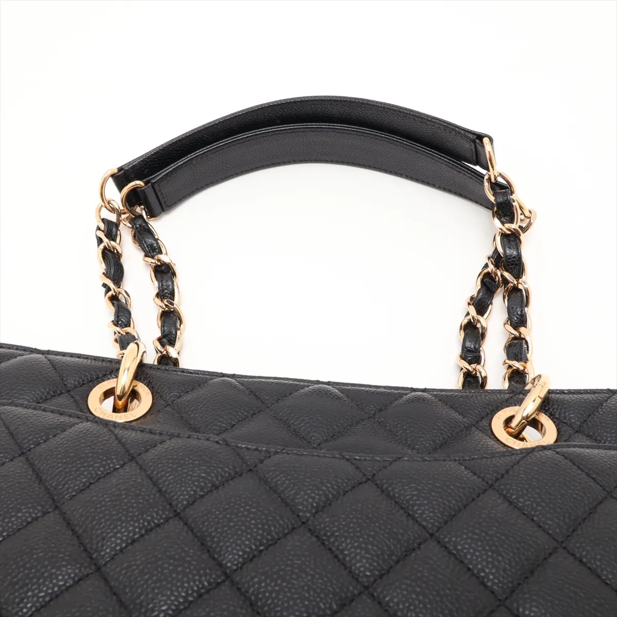 GST Caviar Skin Chain Tote Bag, Black with Gold Hardware, 161584335, Serial Number 16 — view 6