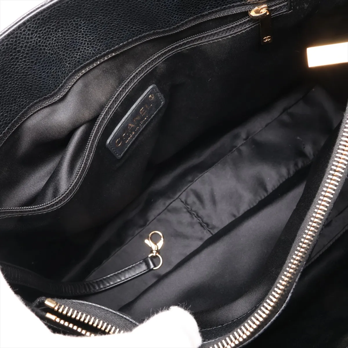 GST Caviar Skin Chain Tote Bag, Black with Gold Hardware, 161584335, Serial Number 16 — view 9