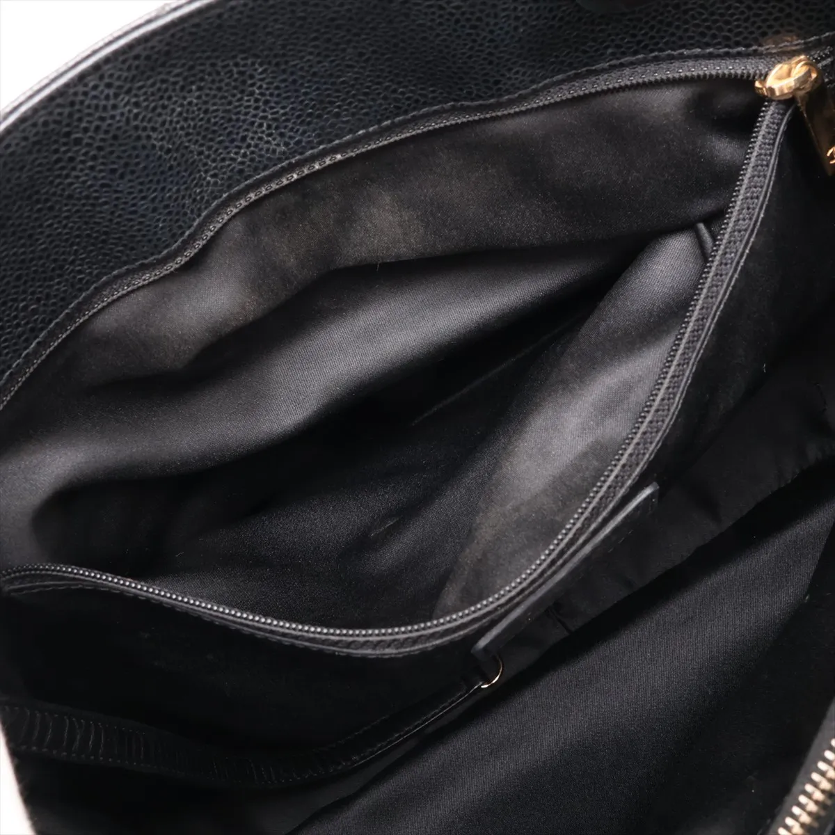 GST Caviar Skin Chain Tote Bag, Black with Gold Hardware, 161584335, Serial Number 16 — view 10