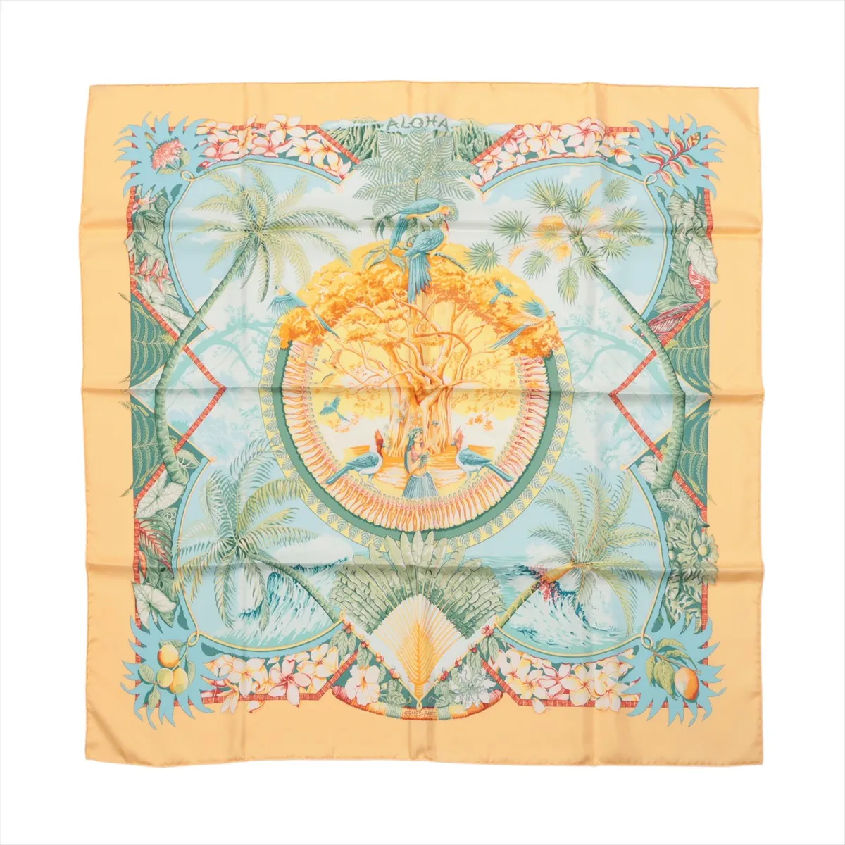 Carre 90 ALOHA Scarf Silk Yellow