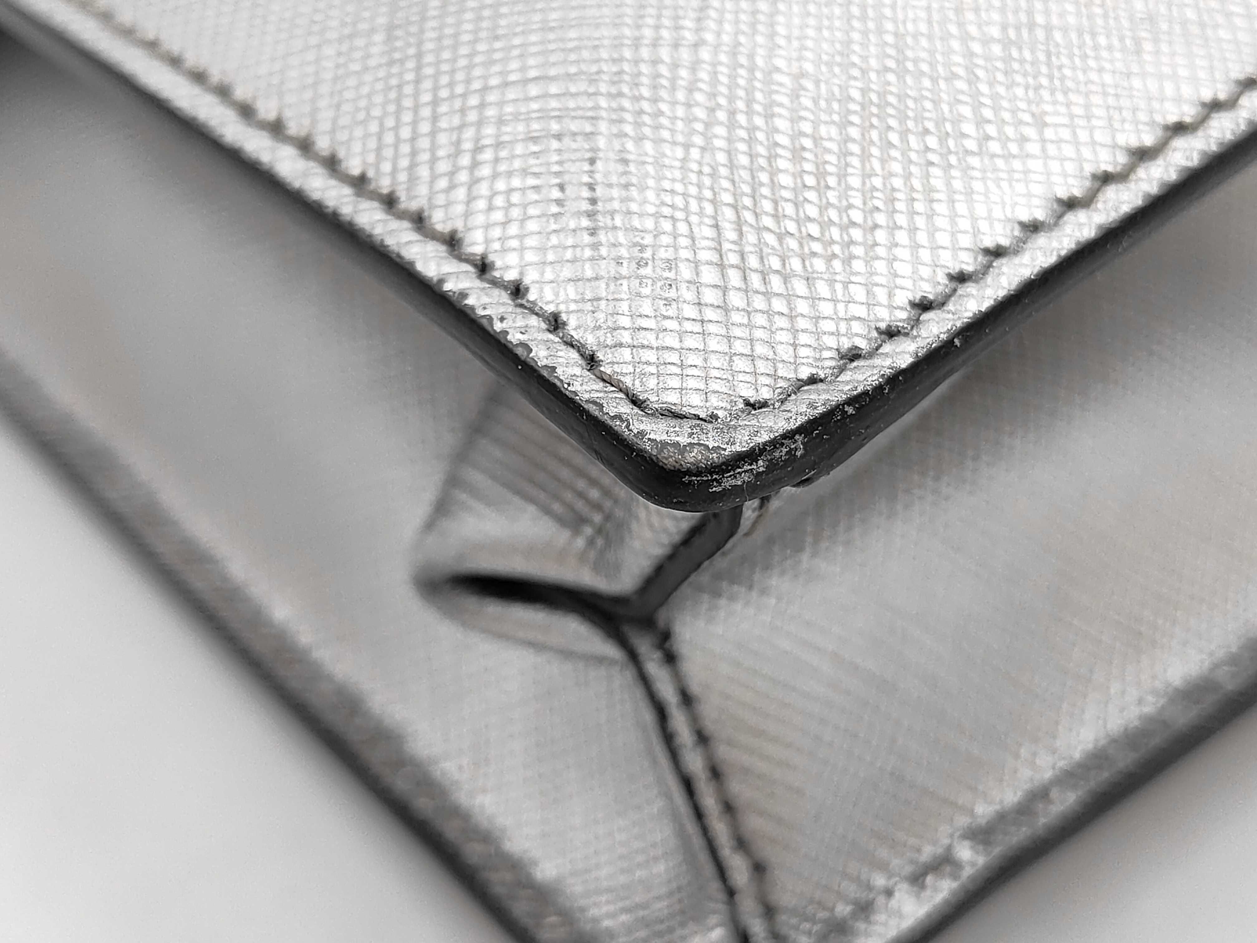 Locking Flap Shoulder Bag, Saffiano Leather, Silver — view 7