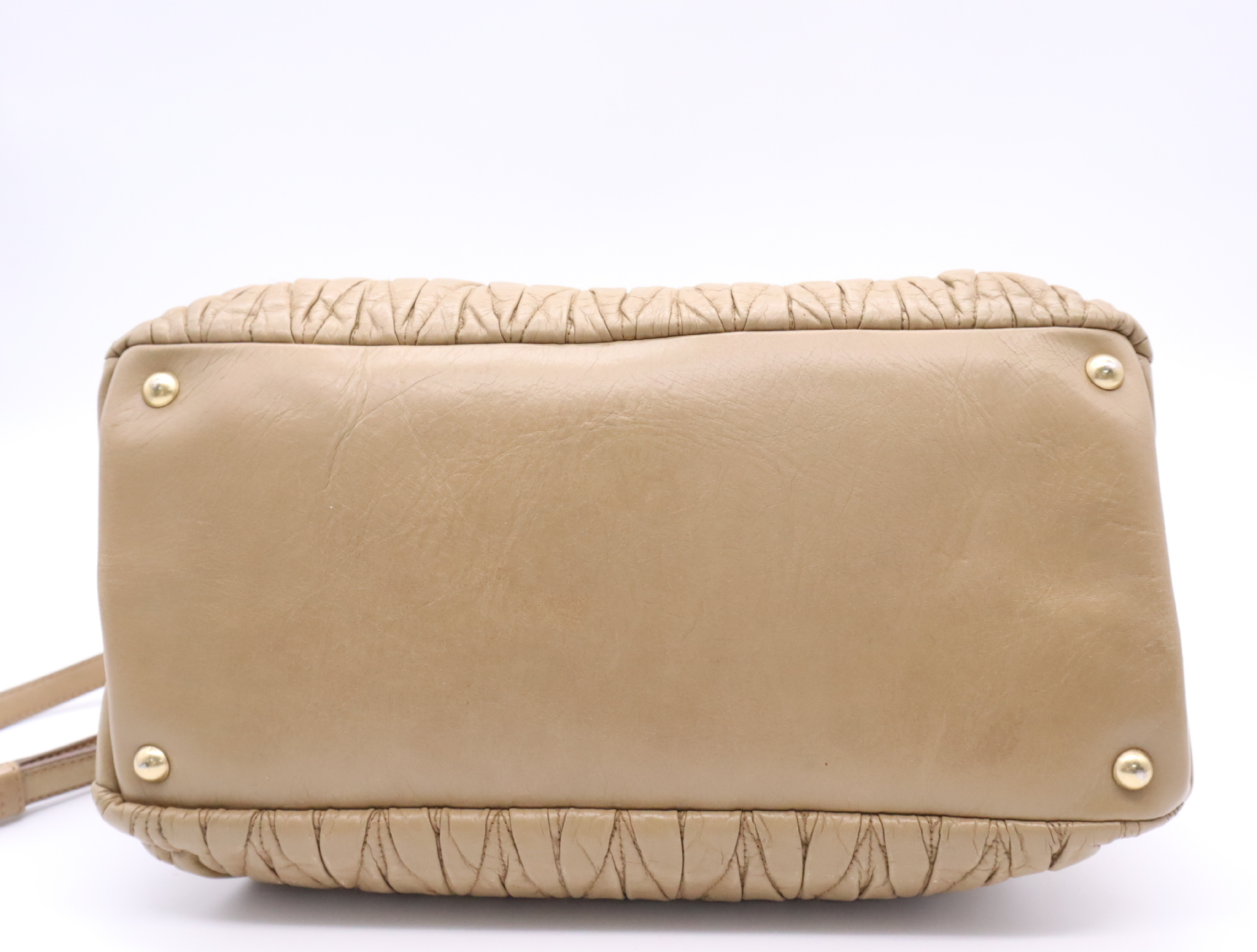 Leather Matelassé 2-Way Handbag in Beige with Gold Hardware and Shoulder Strap — view 4