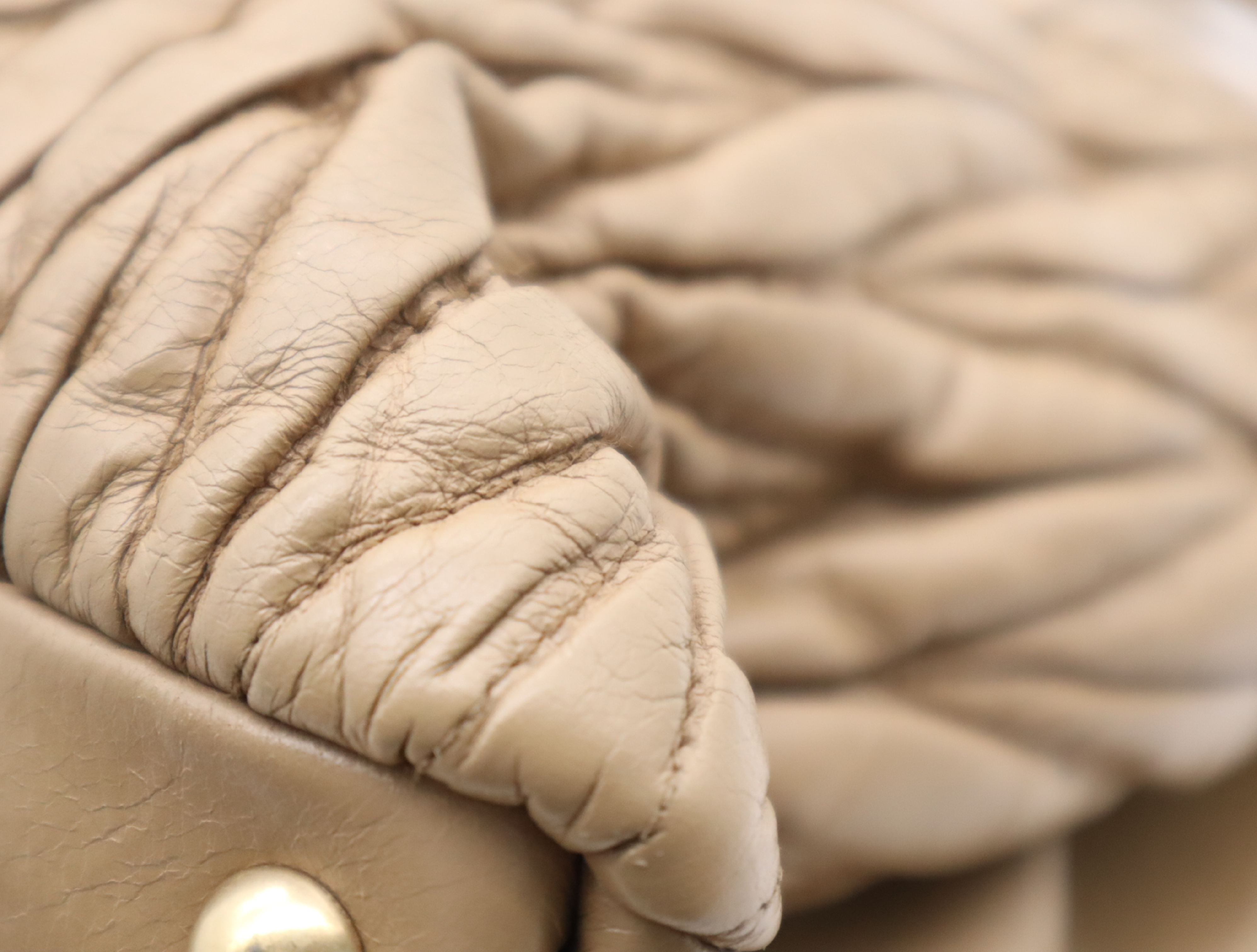 Leather Matelassé 2-Way Handbag in Beige with Gold Hardware and Shoulder Strap — view 7
