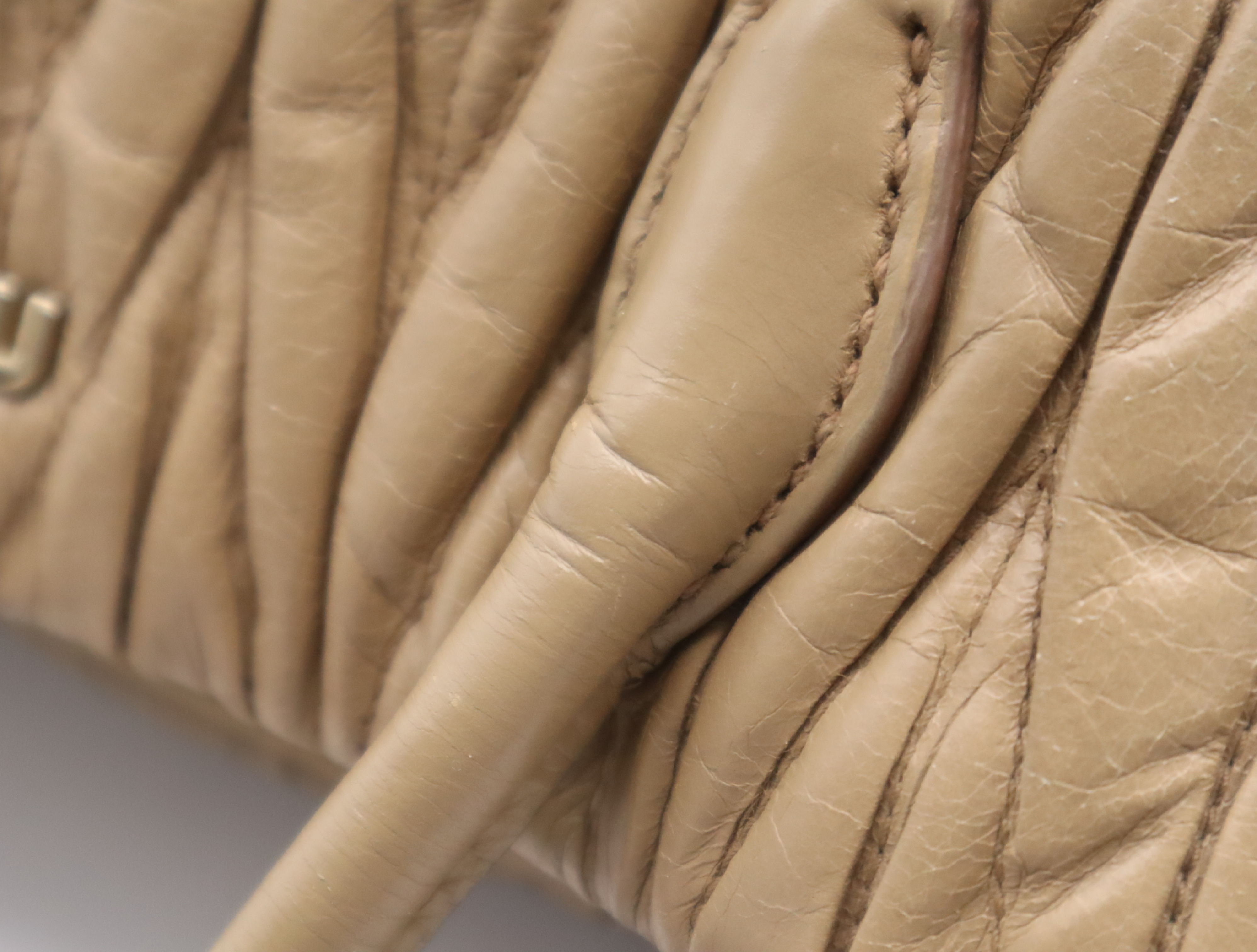 Leather Matelassé 2-Way Handbag in Beige with Gold Hardware and Shoulder Strap — view 10
