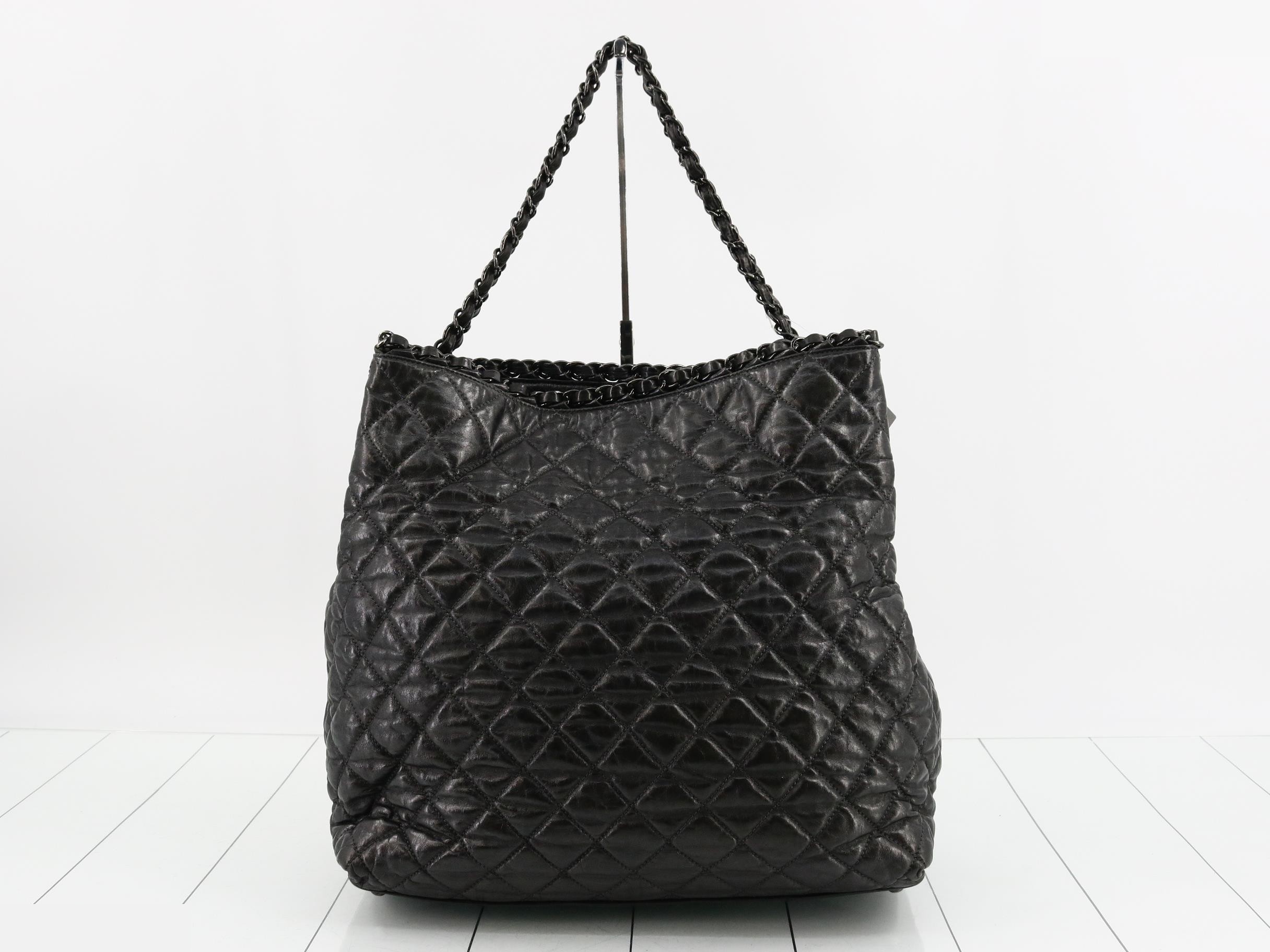 Leather Coco Mark Chain Tote Bag, Black — view 2