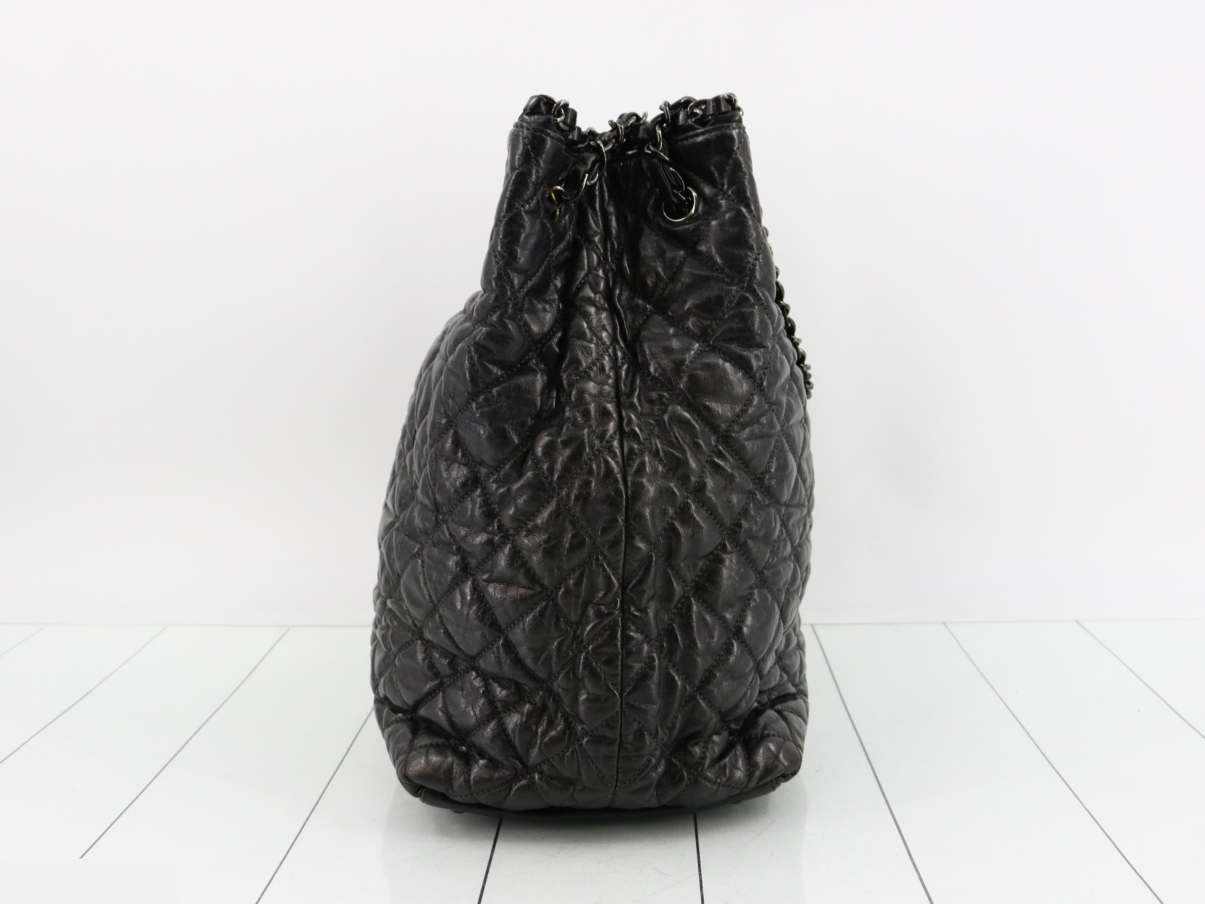 Leather Coco Mark Chain Tote Bag, Black — view 3