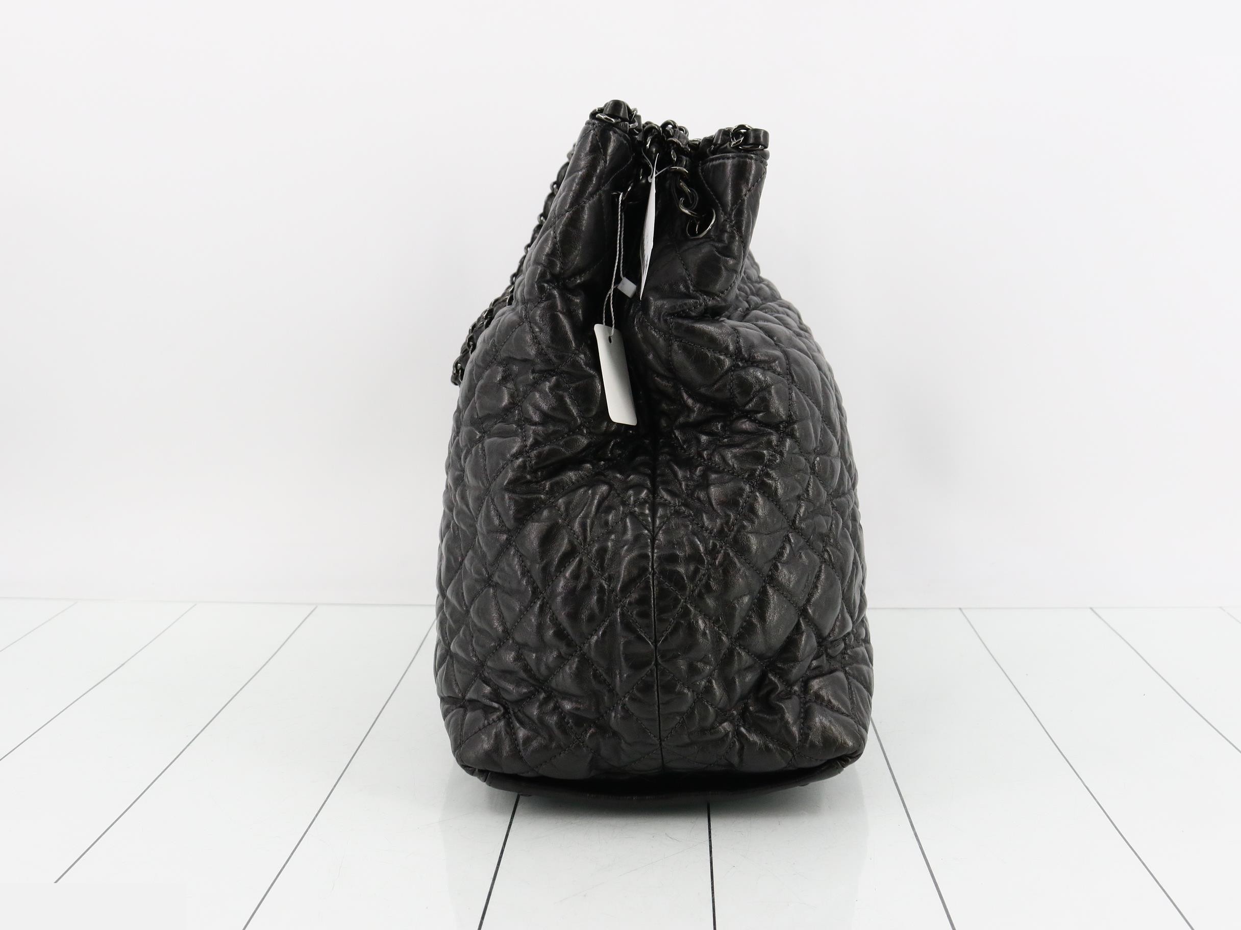 Leather Coco Mark Chain Tote Bag, Black — view 4