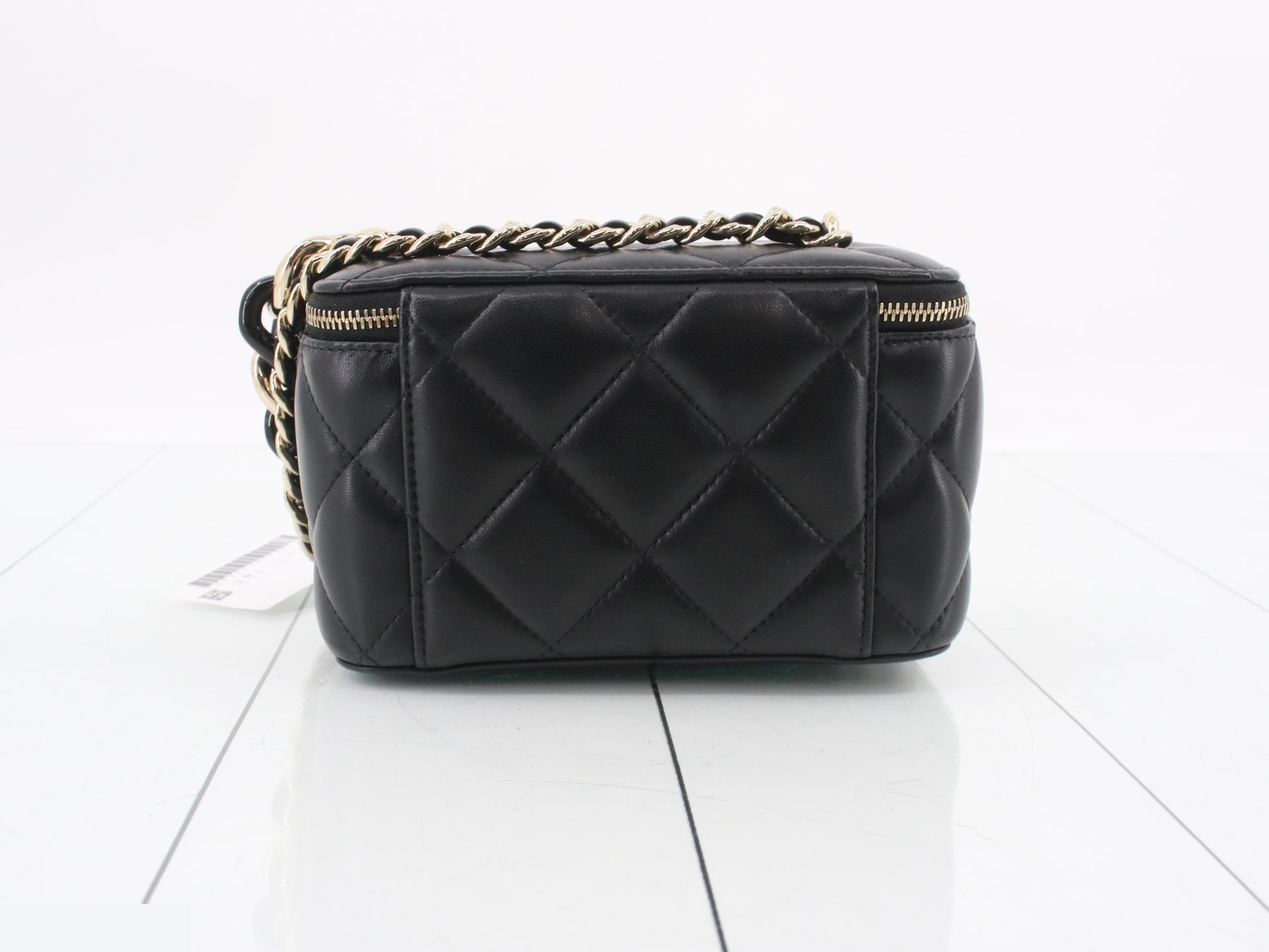Black lambskin, gold hardware, large chain shoulder vanity case — view 2