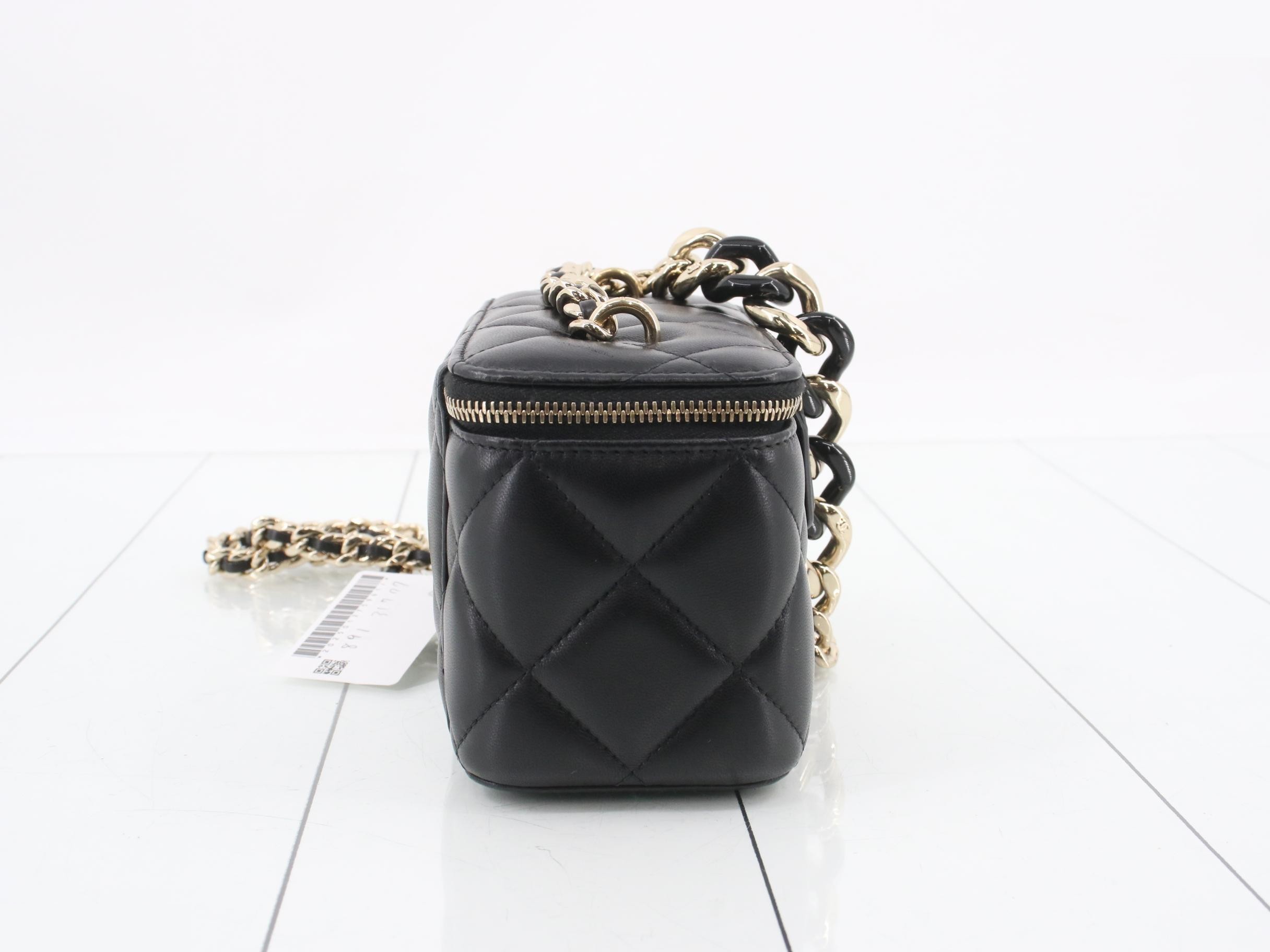 Black lambskin, gold hardware, large chain shoulder vanity case — view 4