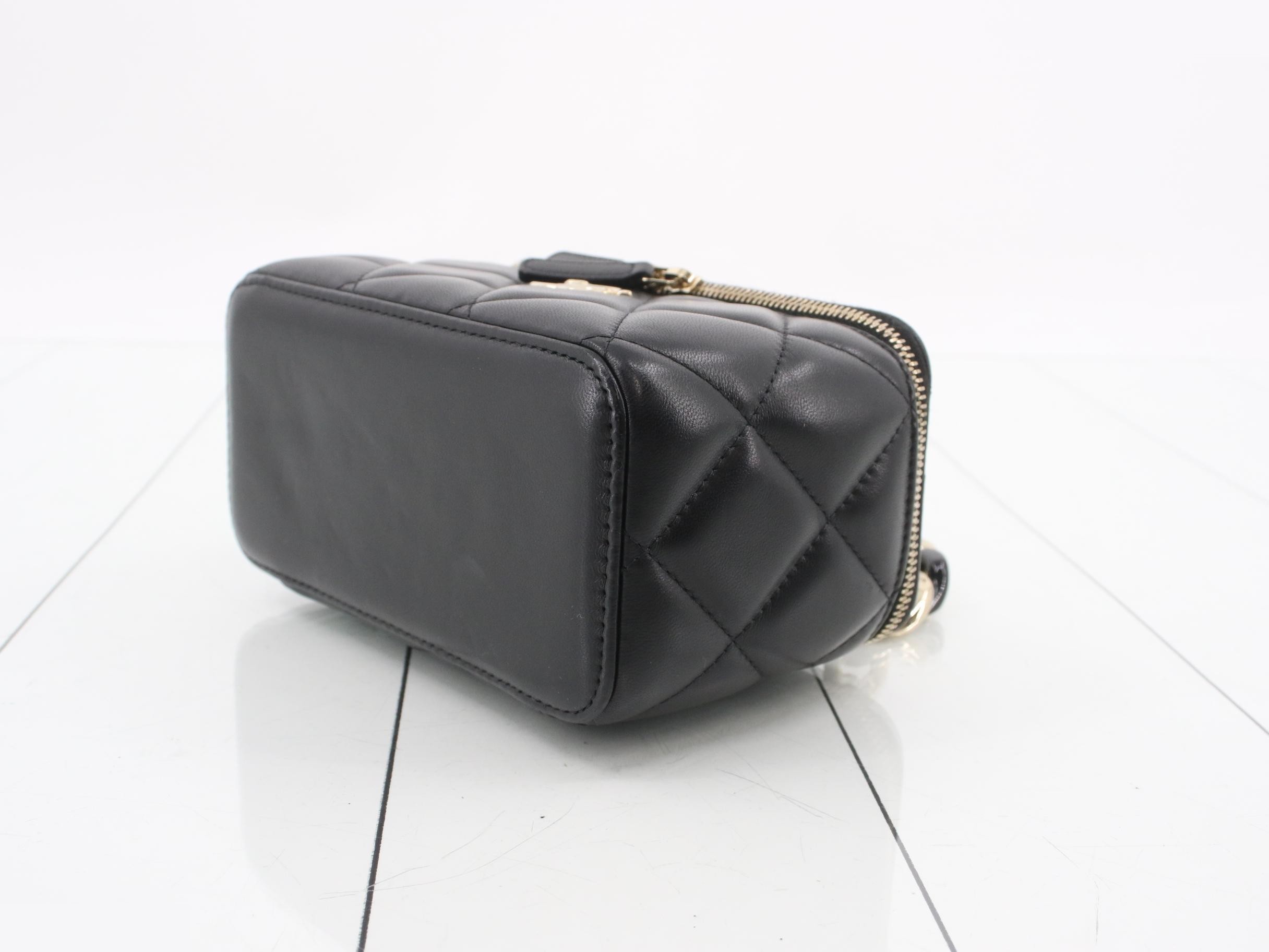 Black lambskin, gold hardware, large chain shoulder vanity case — view 6