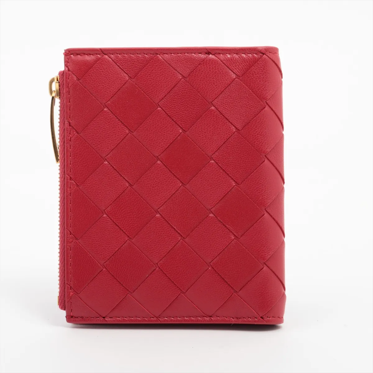 Intrecciato Leather Compact Wallet Red — view 2