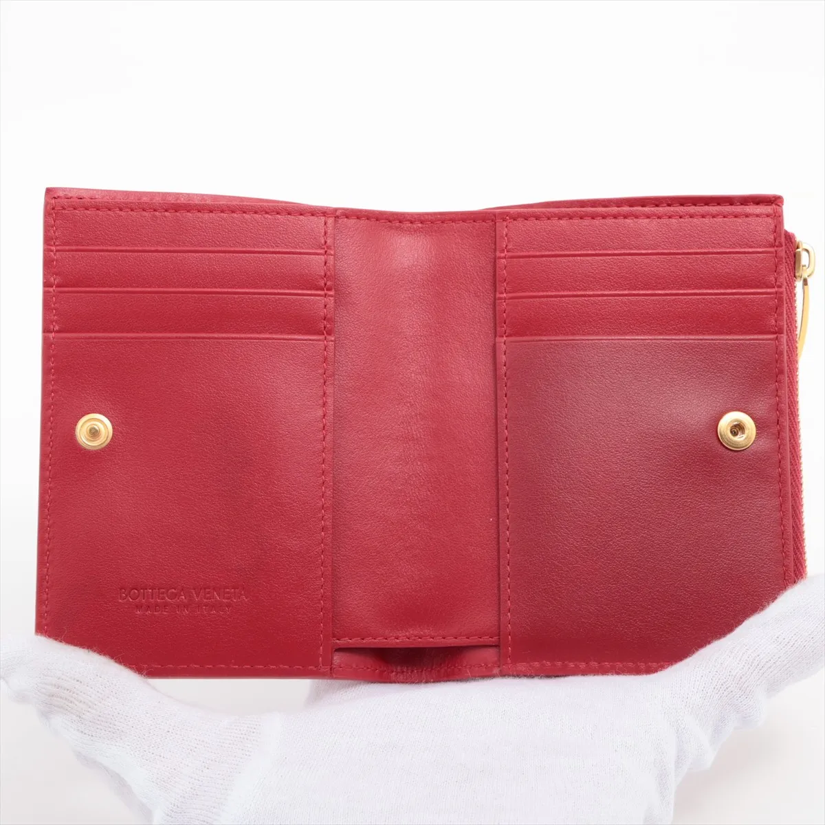 Intrecciato Leather Compact Wallet Red — view 3