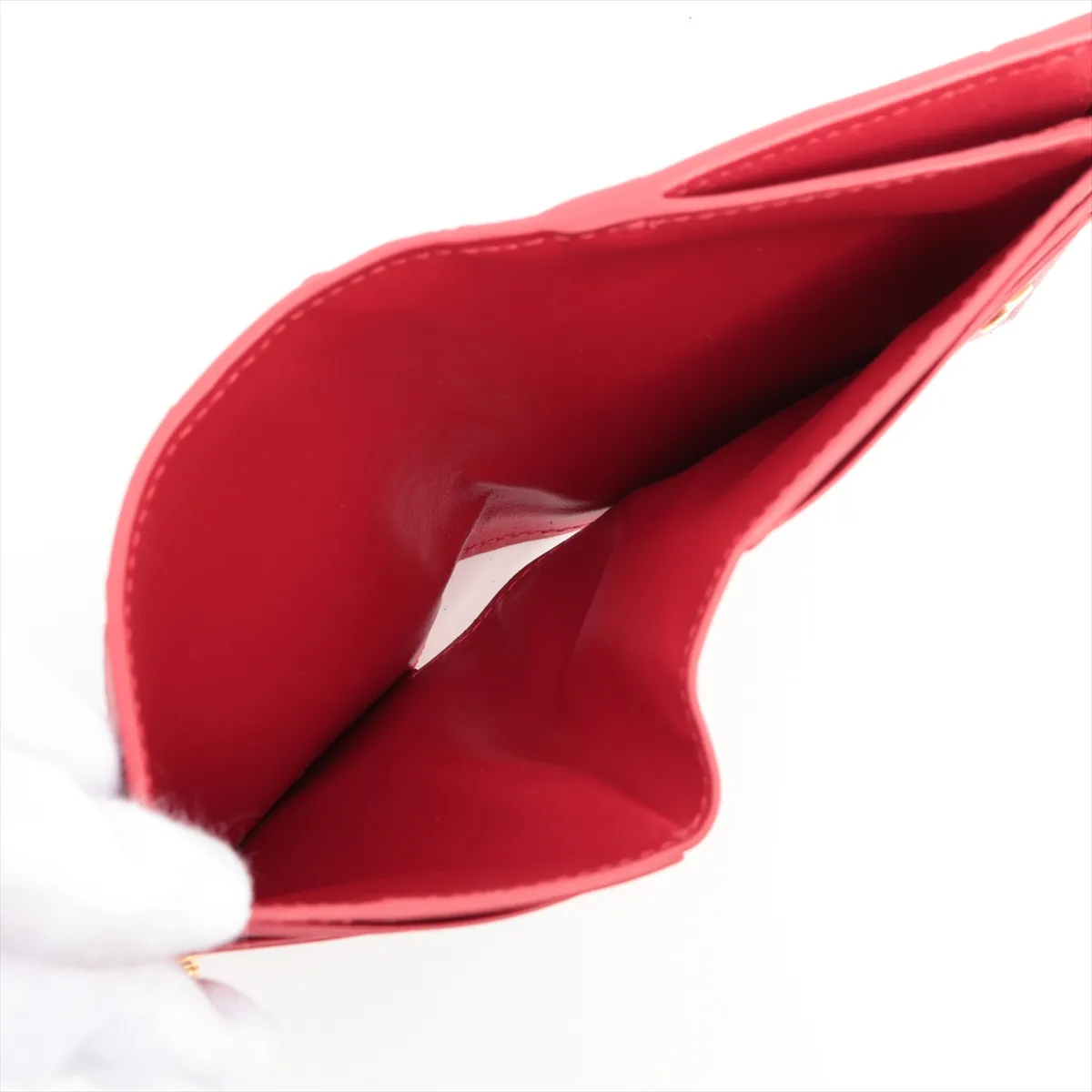 Intrecciato Leather Compact Wallet Red — view 4