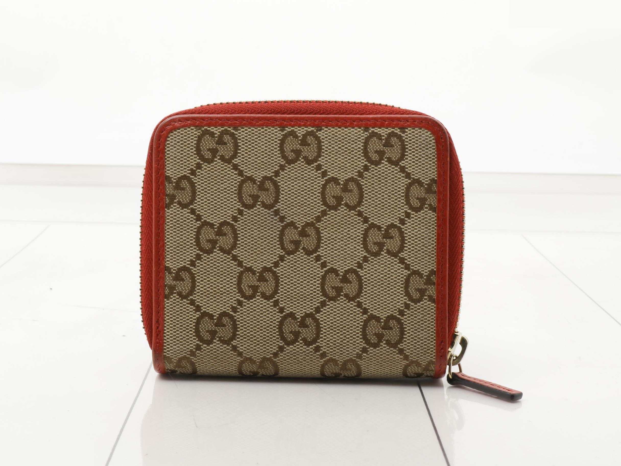 GG Canvas Round Zipper Wallet, Beige/Red, Canvas/Leather — view 2