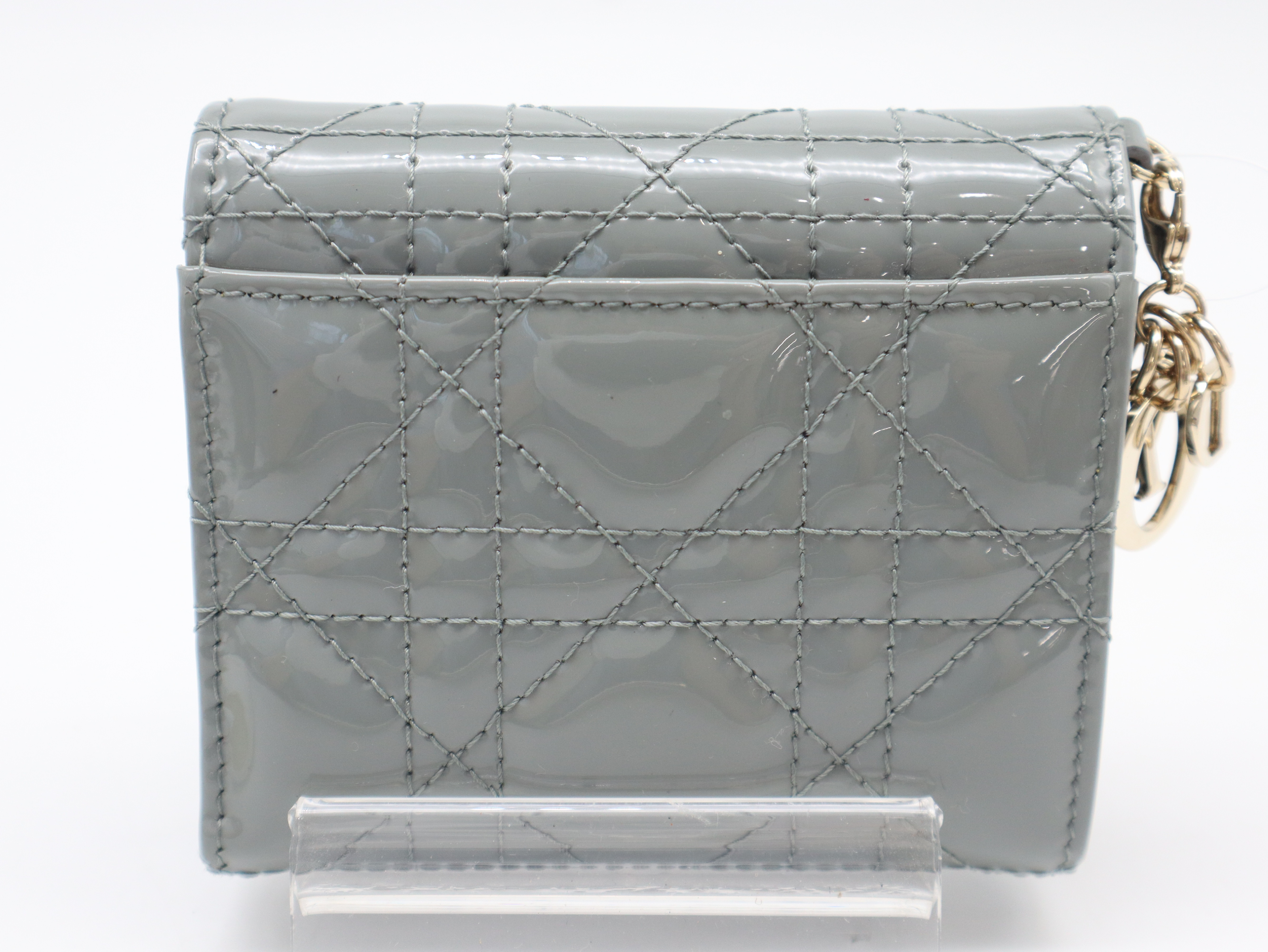 Patent Leather Cannage Compact Wallet, Gray, with Dust Bag — view 2