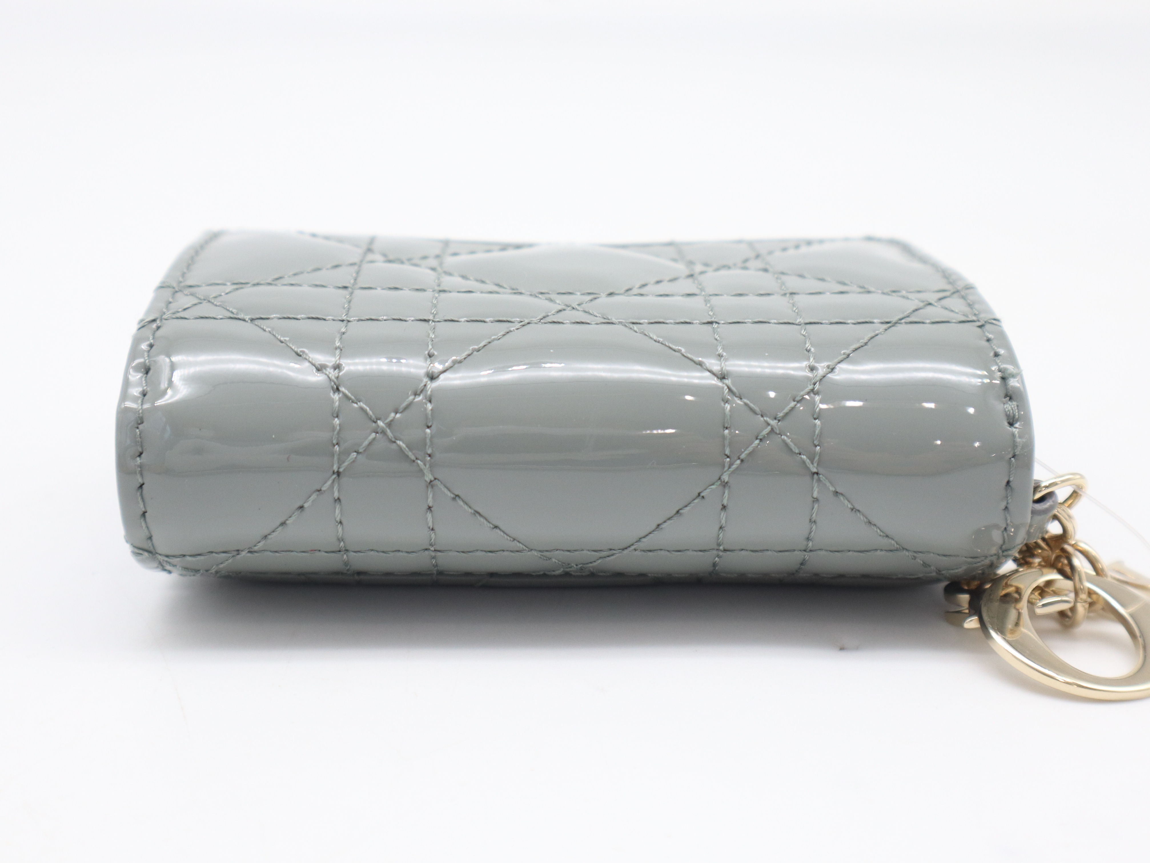 Patent Leather Cannage Compact Wallet, Gray, with Dust Bag — view 3