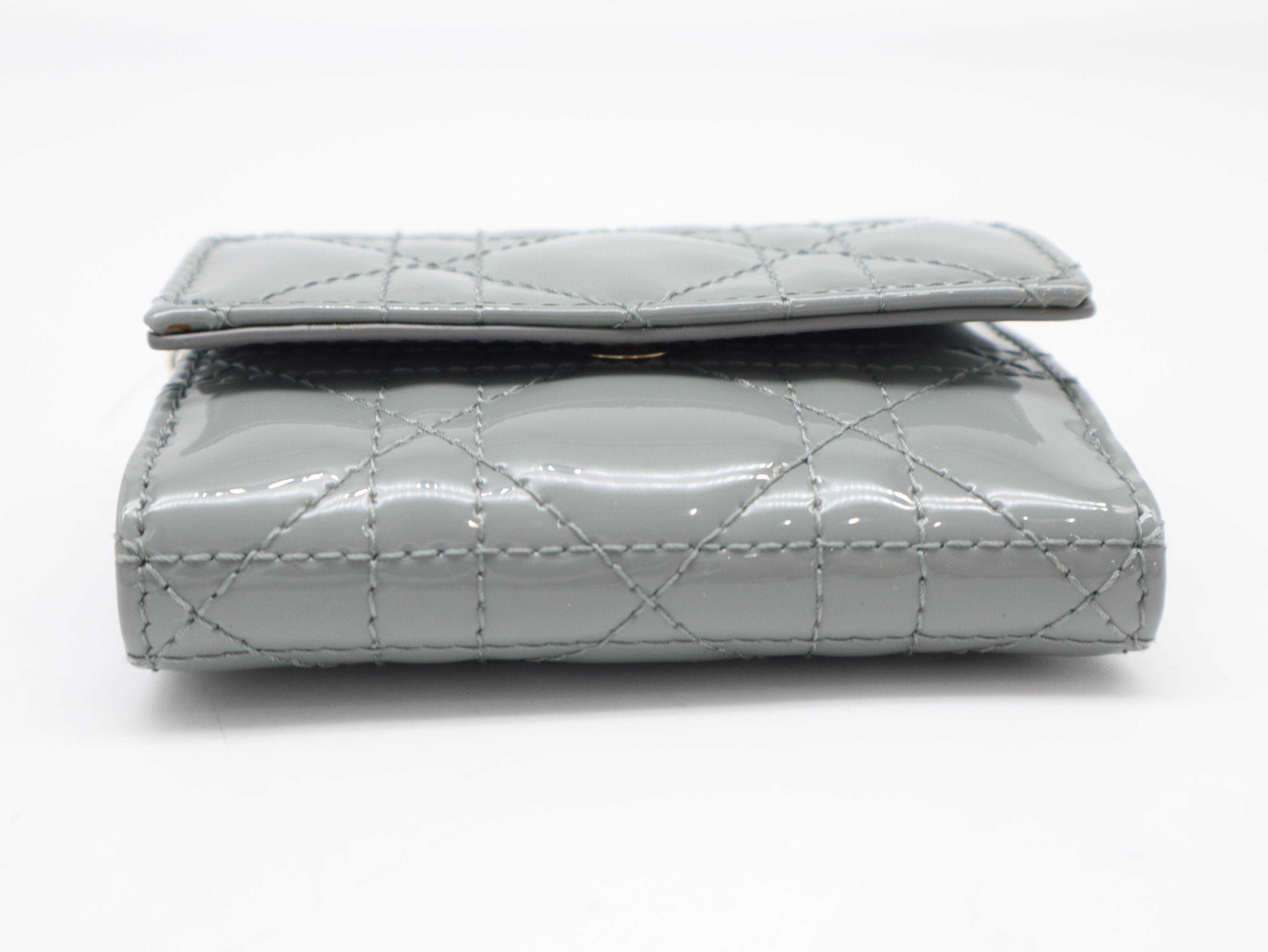 Patent Leather Cannage Compact Wallet, Gray, with Dust Bag — view 4