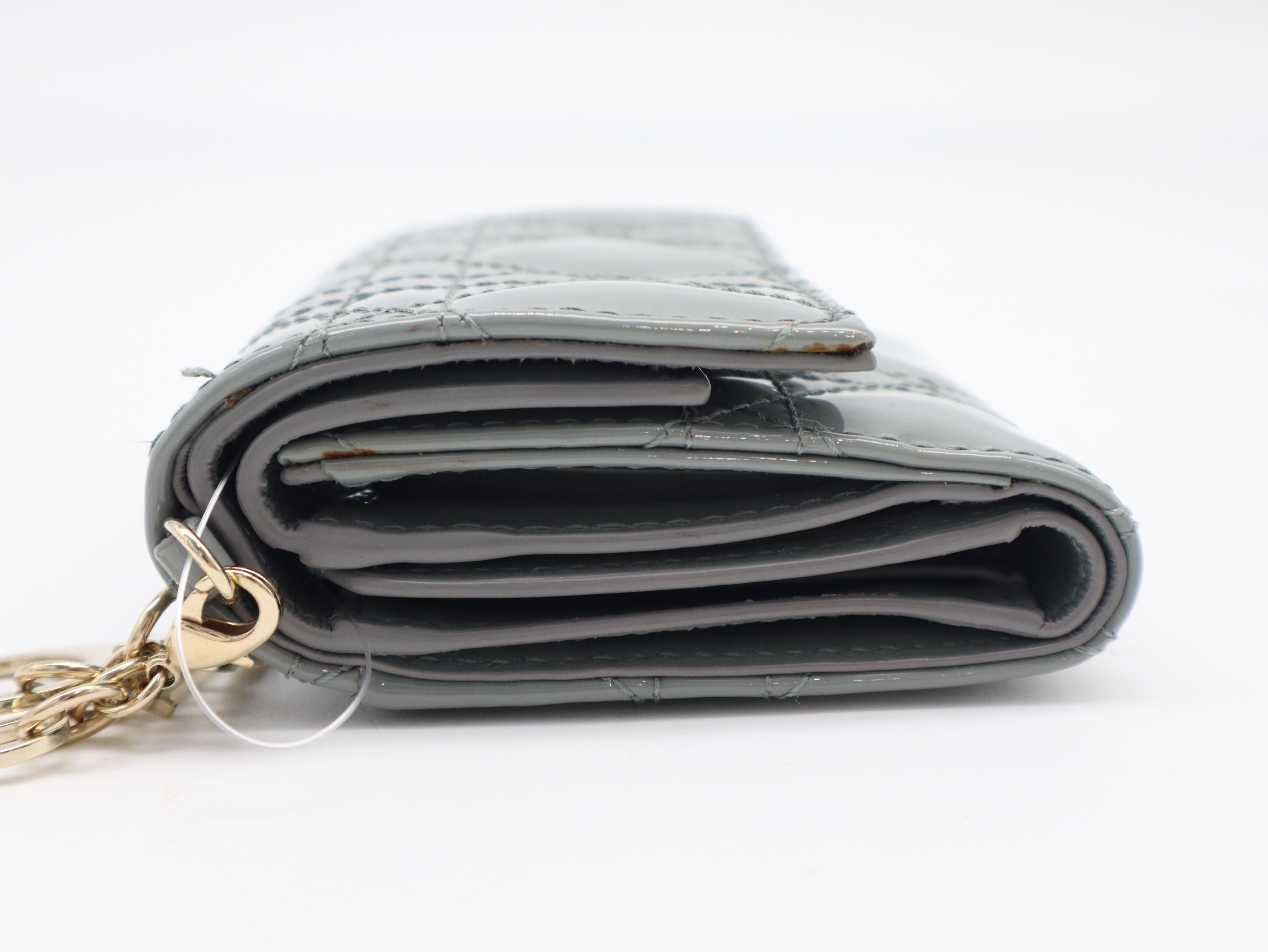 Patent Leather Cannage Compact Wallet, Gray, with Dust Bag — view 5
