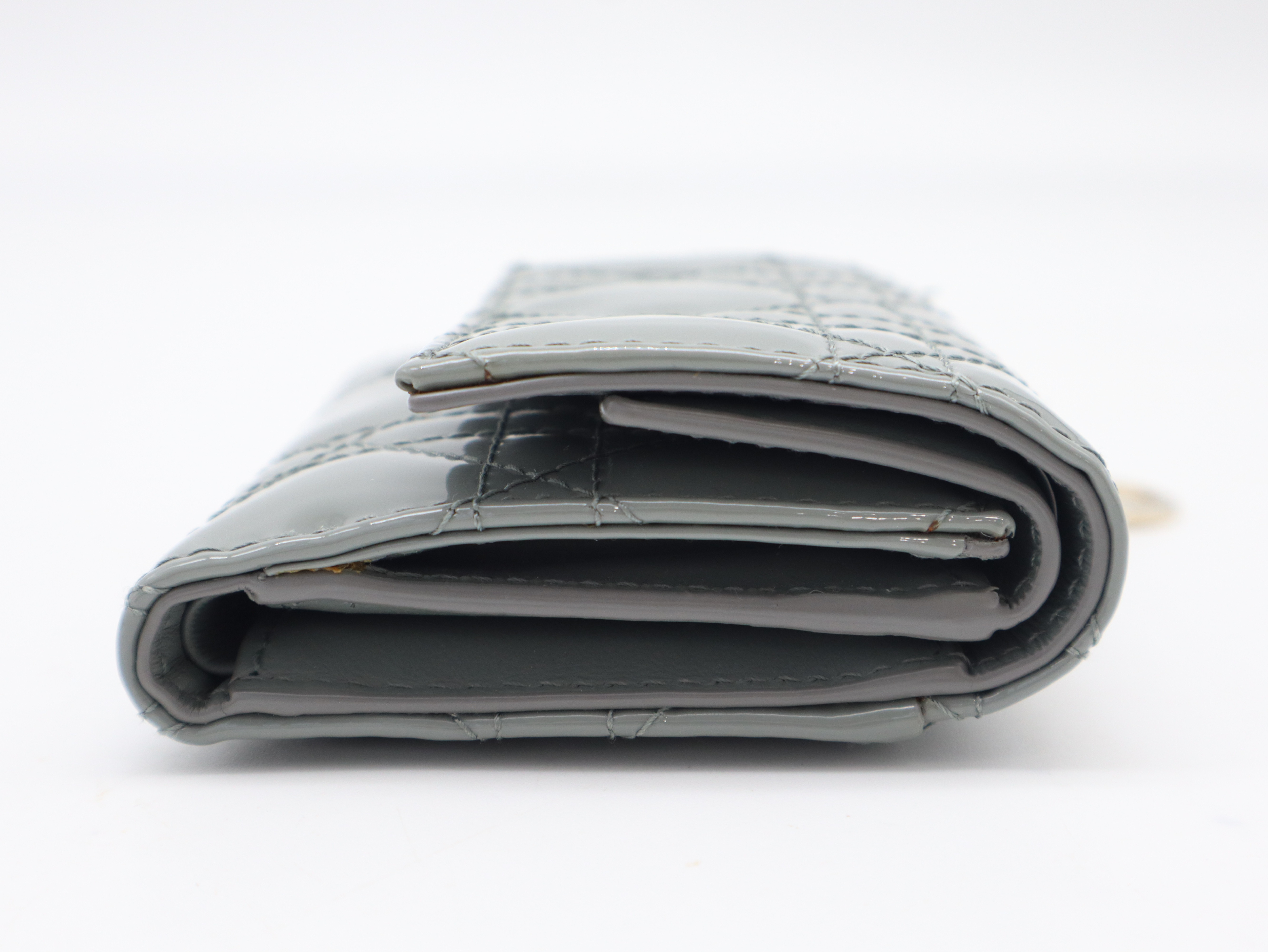 Patent Leather Cannage Compact Wallet, Gray, with Dust Bag — view 6