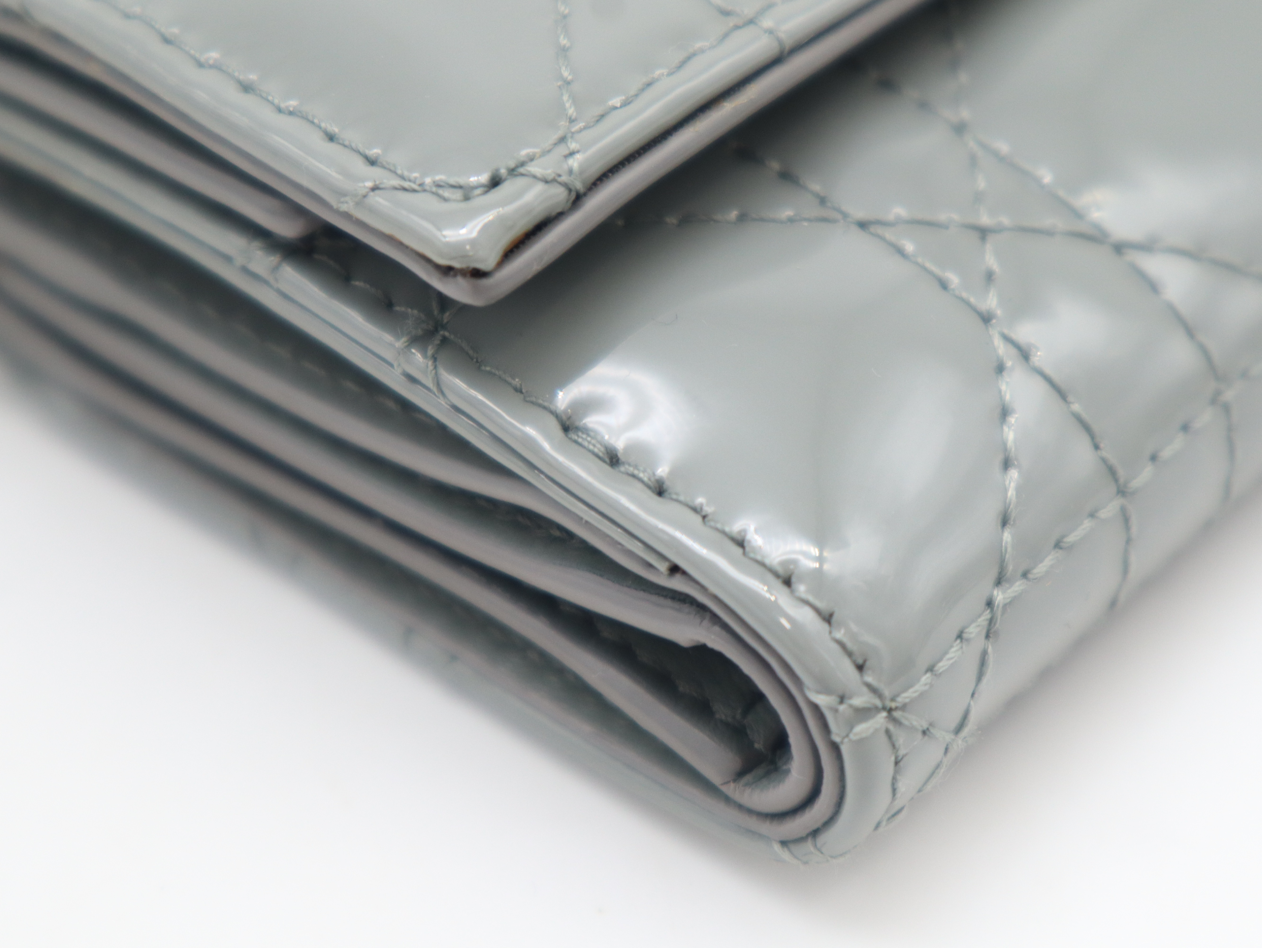 Patent Leather Cannage Compact Wallet, Gray, with Dust Bag — view 7