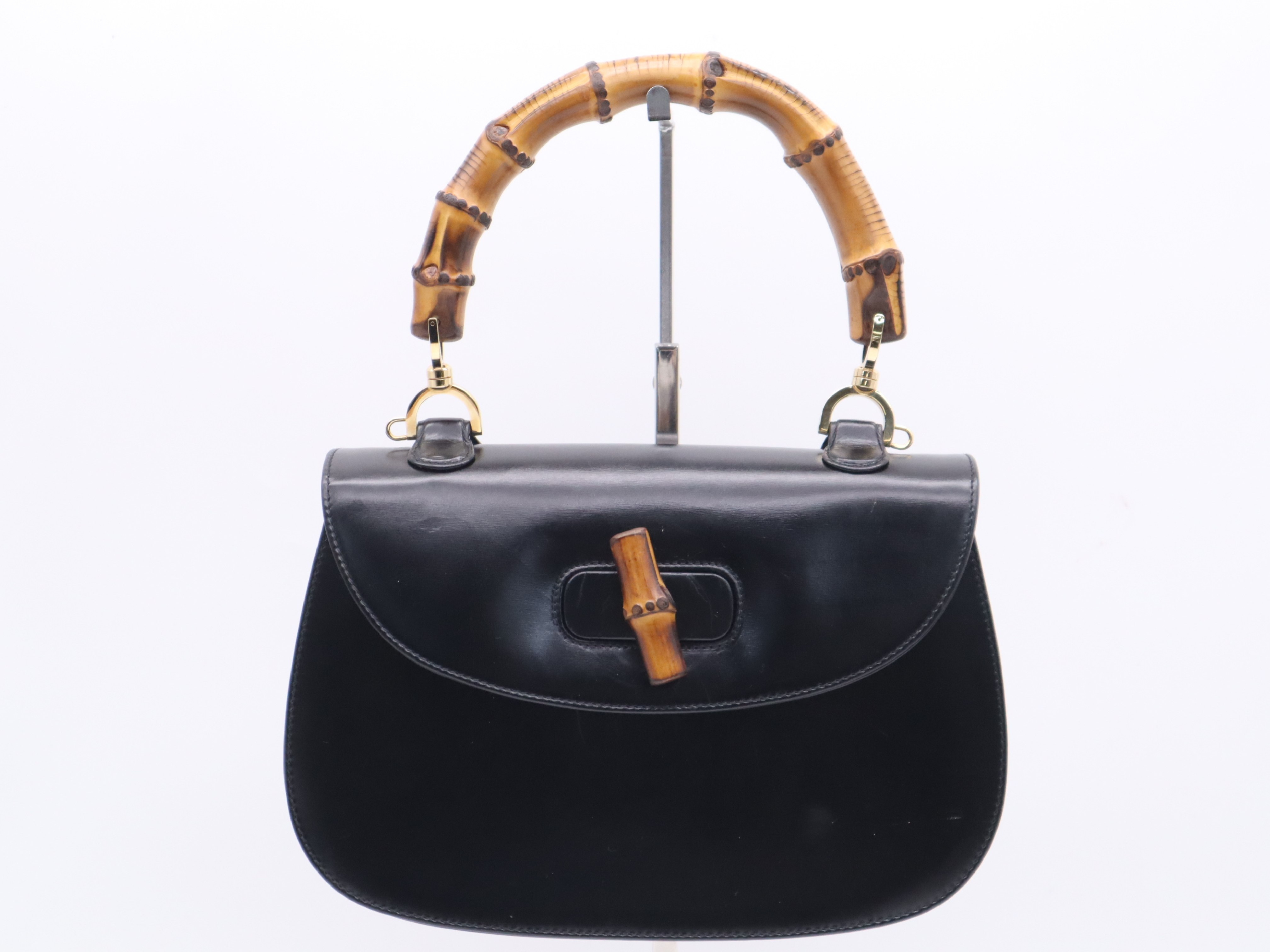 00026840633 Leather Bamboo Black Gold Hardware Handbag