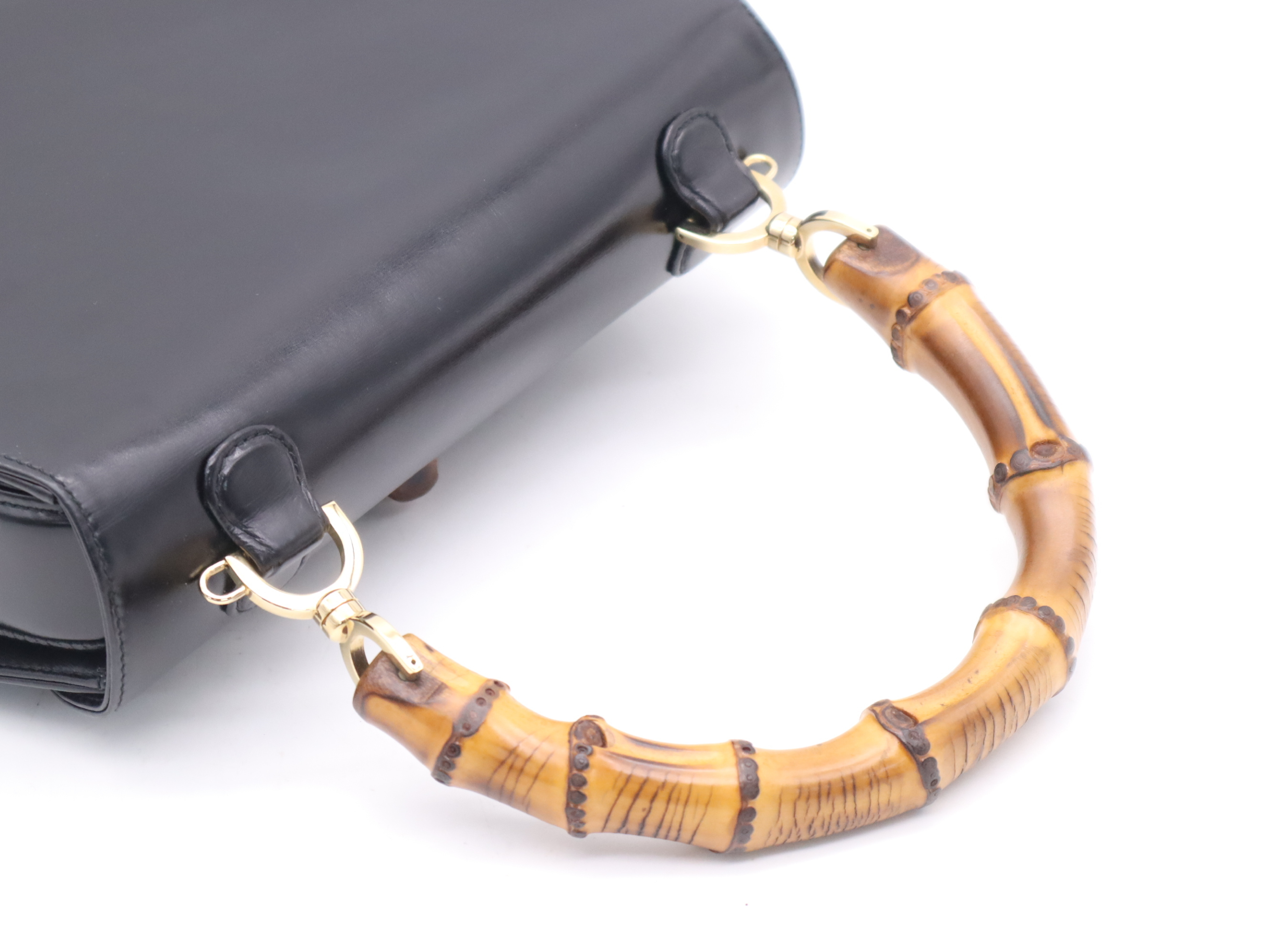 00026840633 Leather Bamboo Black Gold Hardware Handbag — view 6