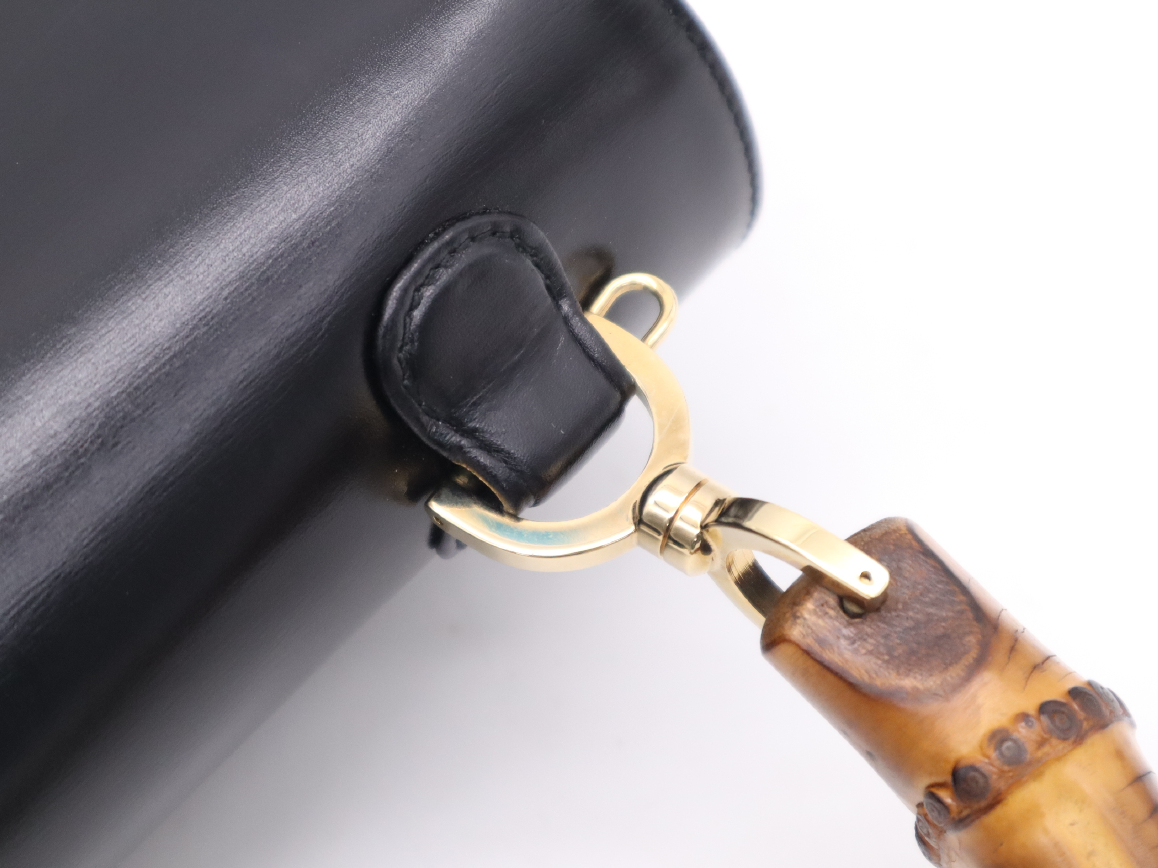 00026840633 Leather Bamboo Black Gold Hardware Handbag — view 8
