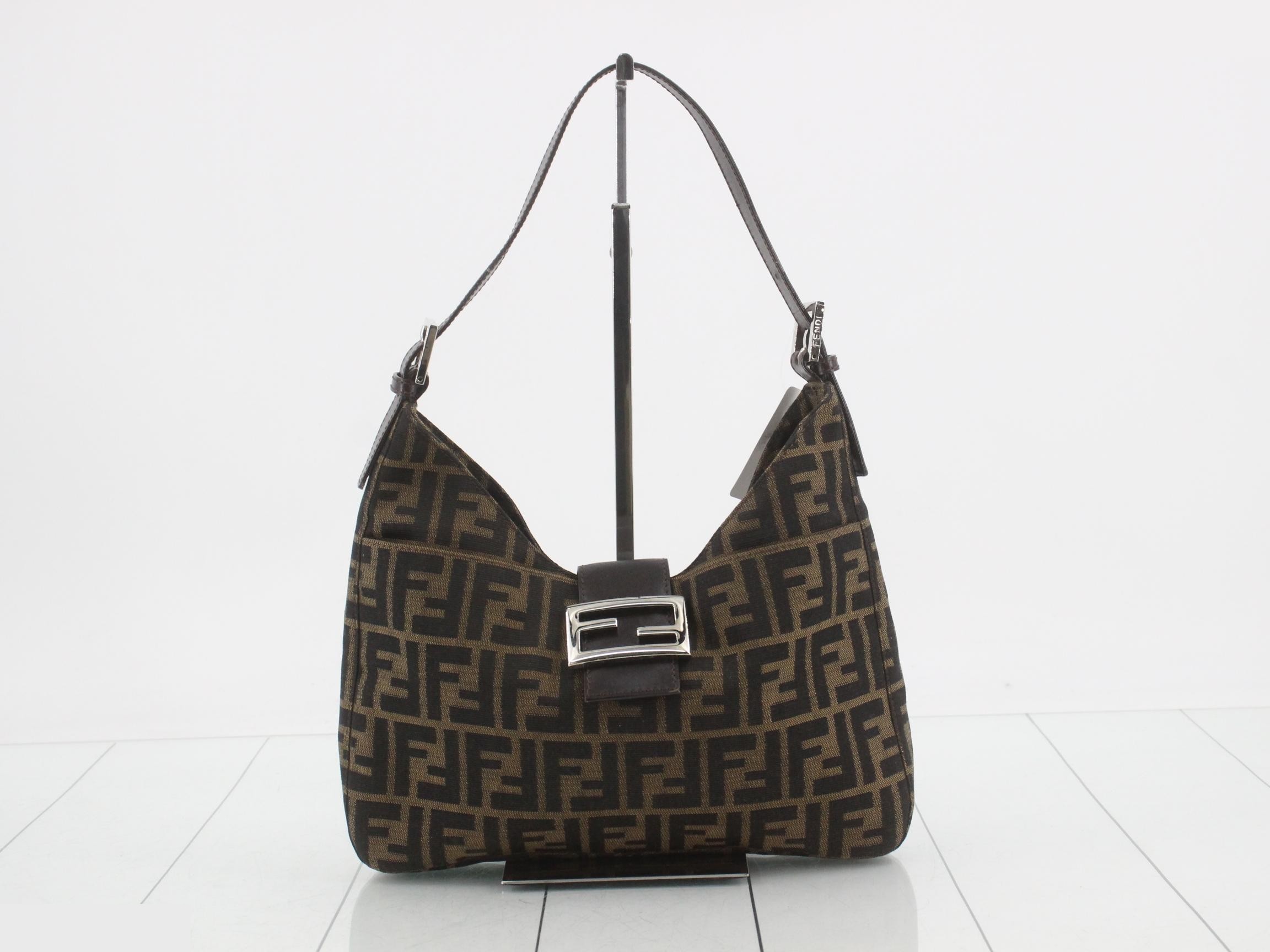 Zucca Shoulder Bag, Canvas/Leather, Beige