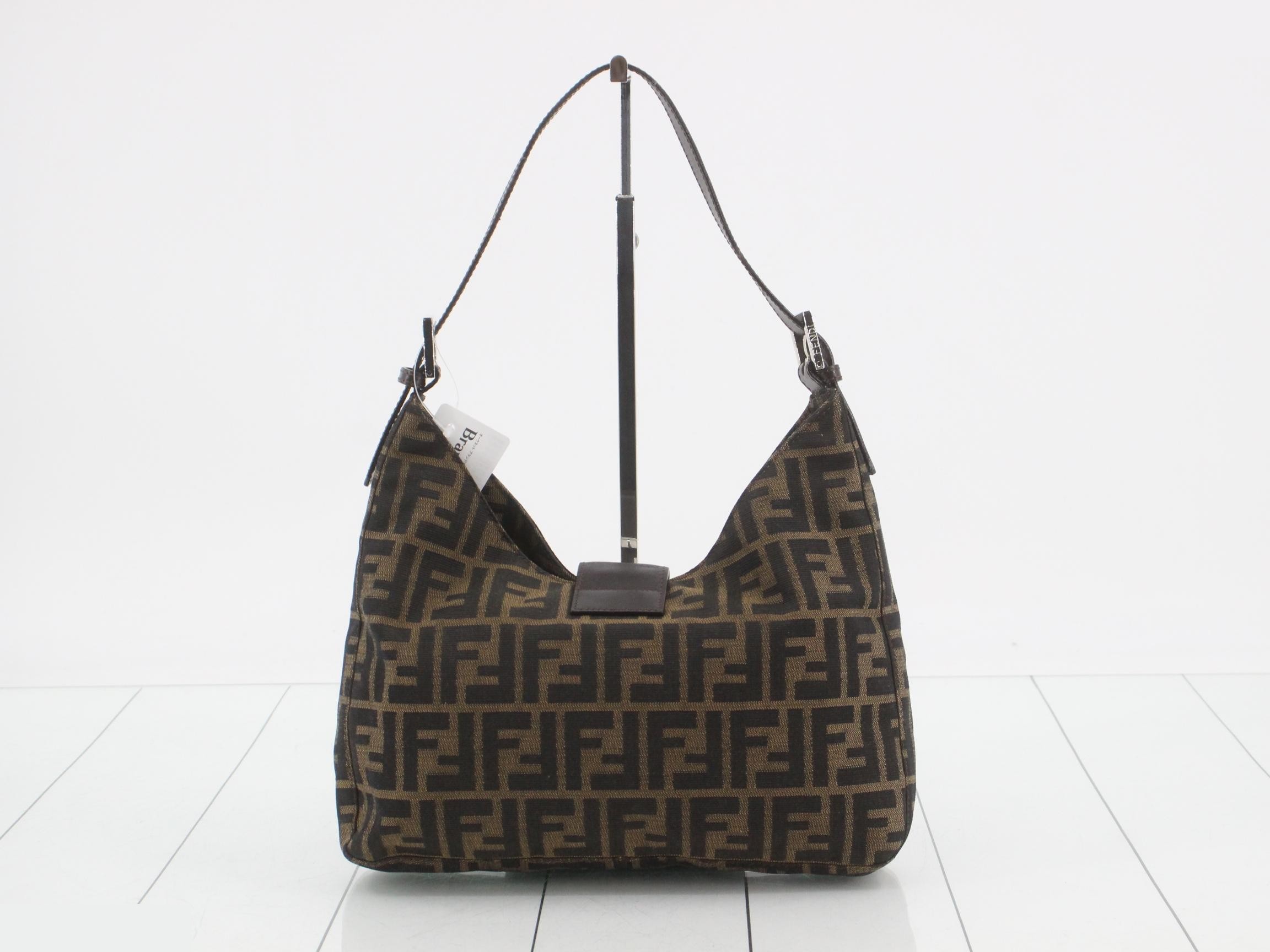 Zucca Shoulder Bag, Canvas/Leather, Beige — view 2