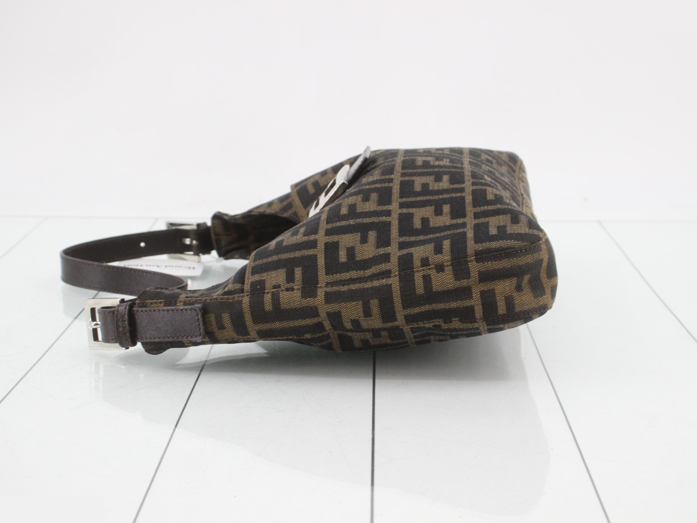 Zucca Shoulder Bag, Canvas/Leather, Beige — view 4