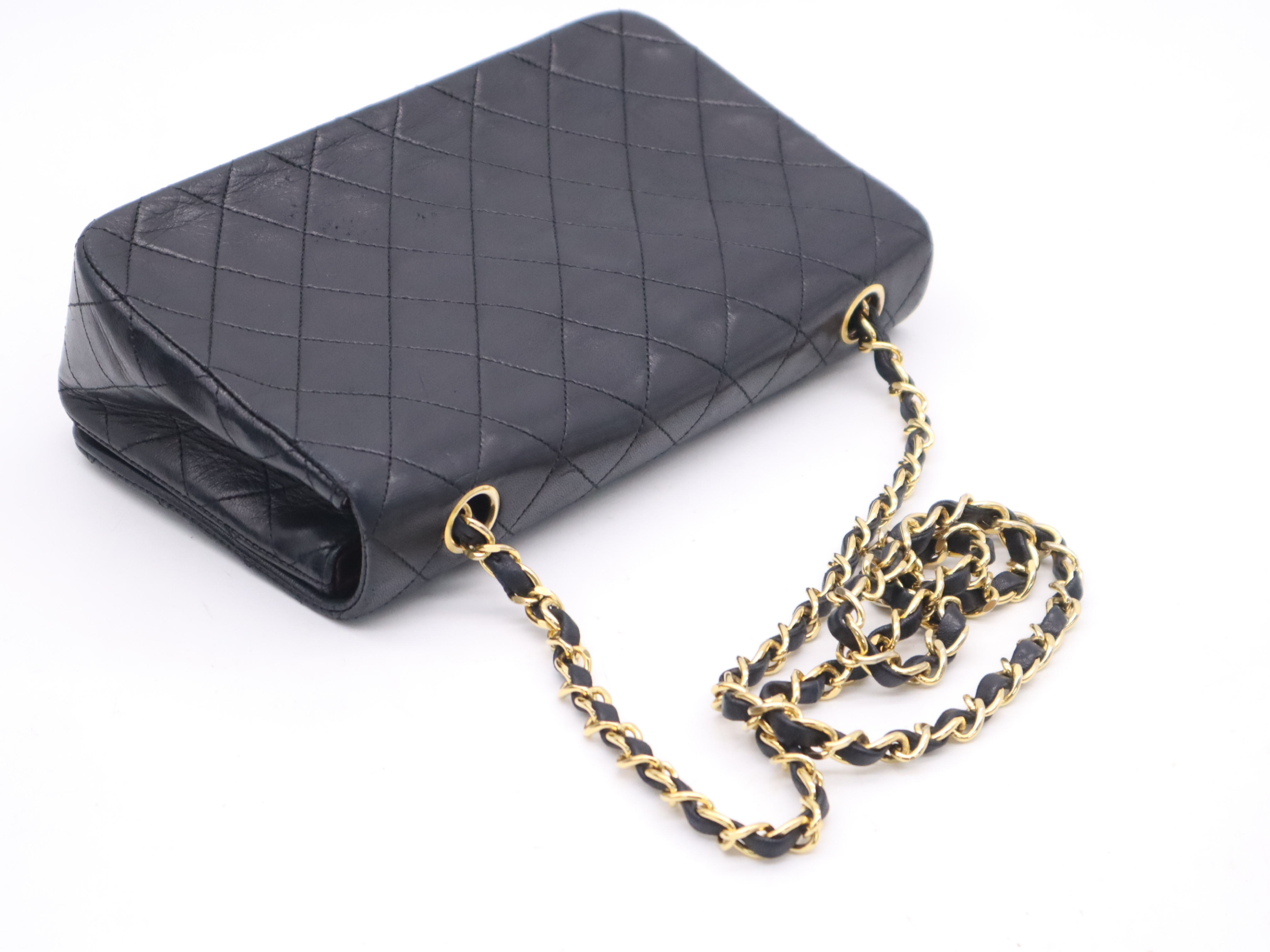 Lambskin Matelassé 23 Full Flap Shoulder Bag with Small Chain, Box, Guarantee Card, and Seal, Gold Hardware, Black, 1417749 — view 6