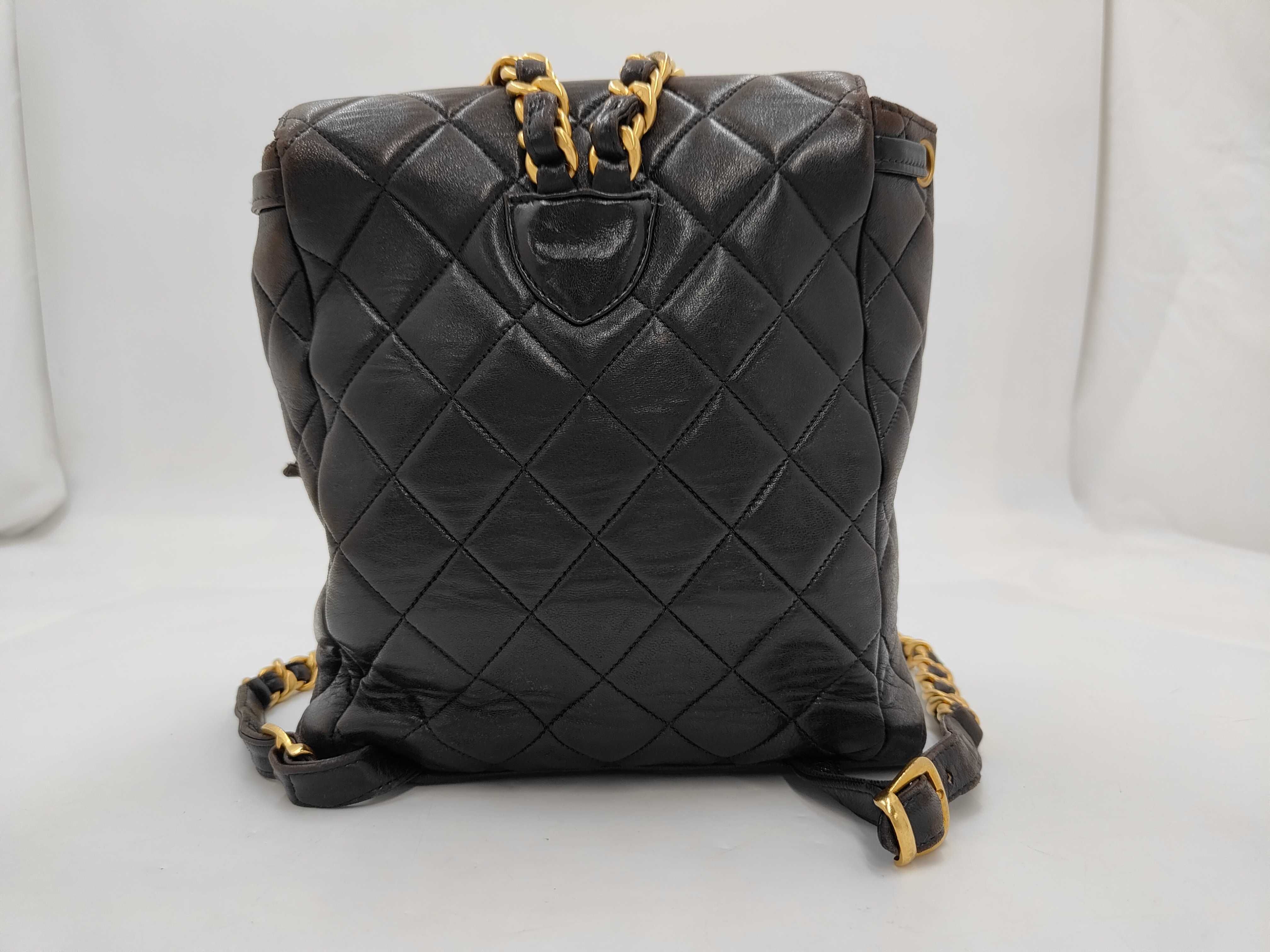 Matelassé Backpack with Turnlock Closure and Coco Mark, Dark Brown Bag — view 2