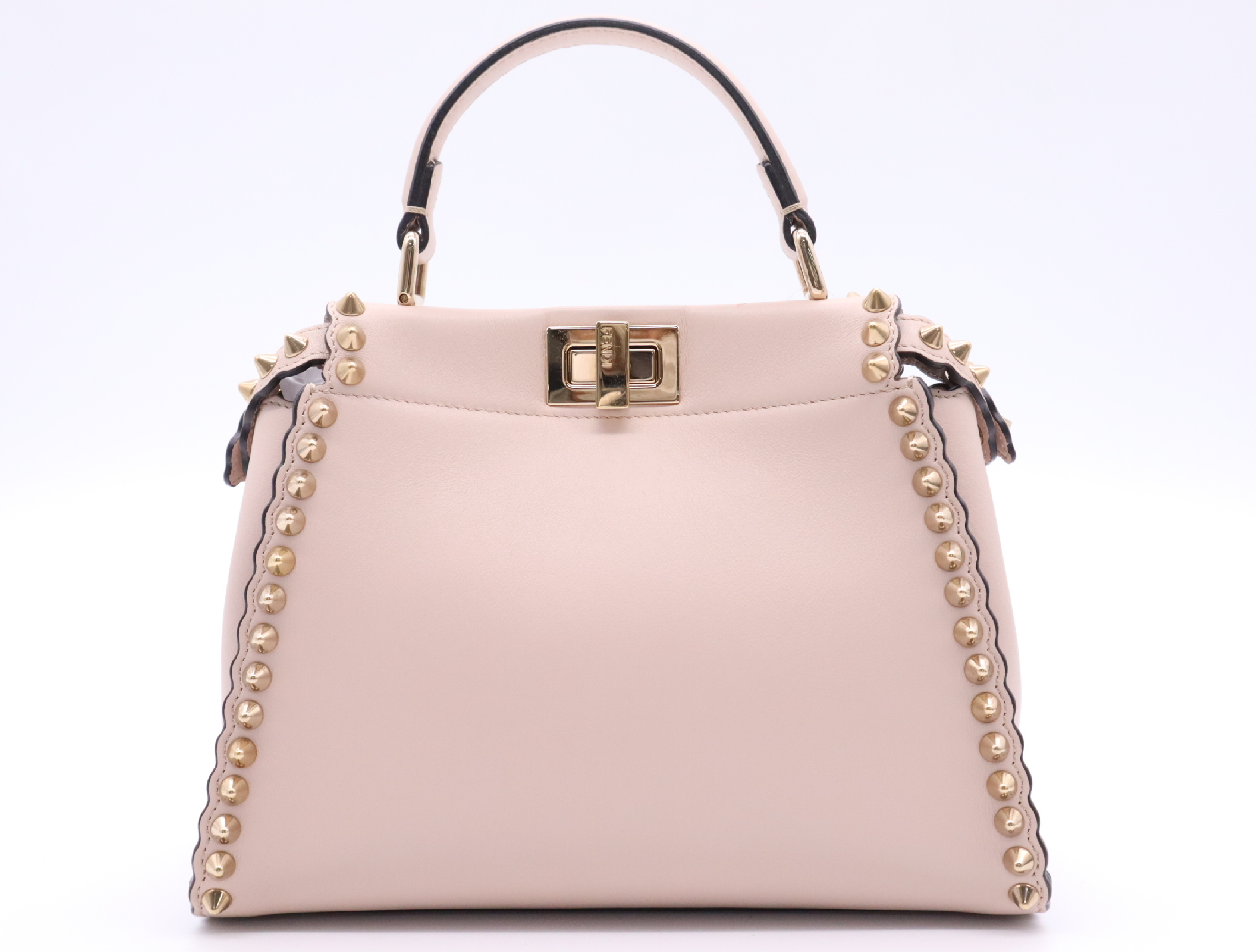 8BN244 Leather Mini Peekaboo Pink Handbag with Gold Hardware, Shoulder Strap, and Dust Bag — view 2
