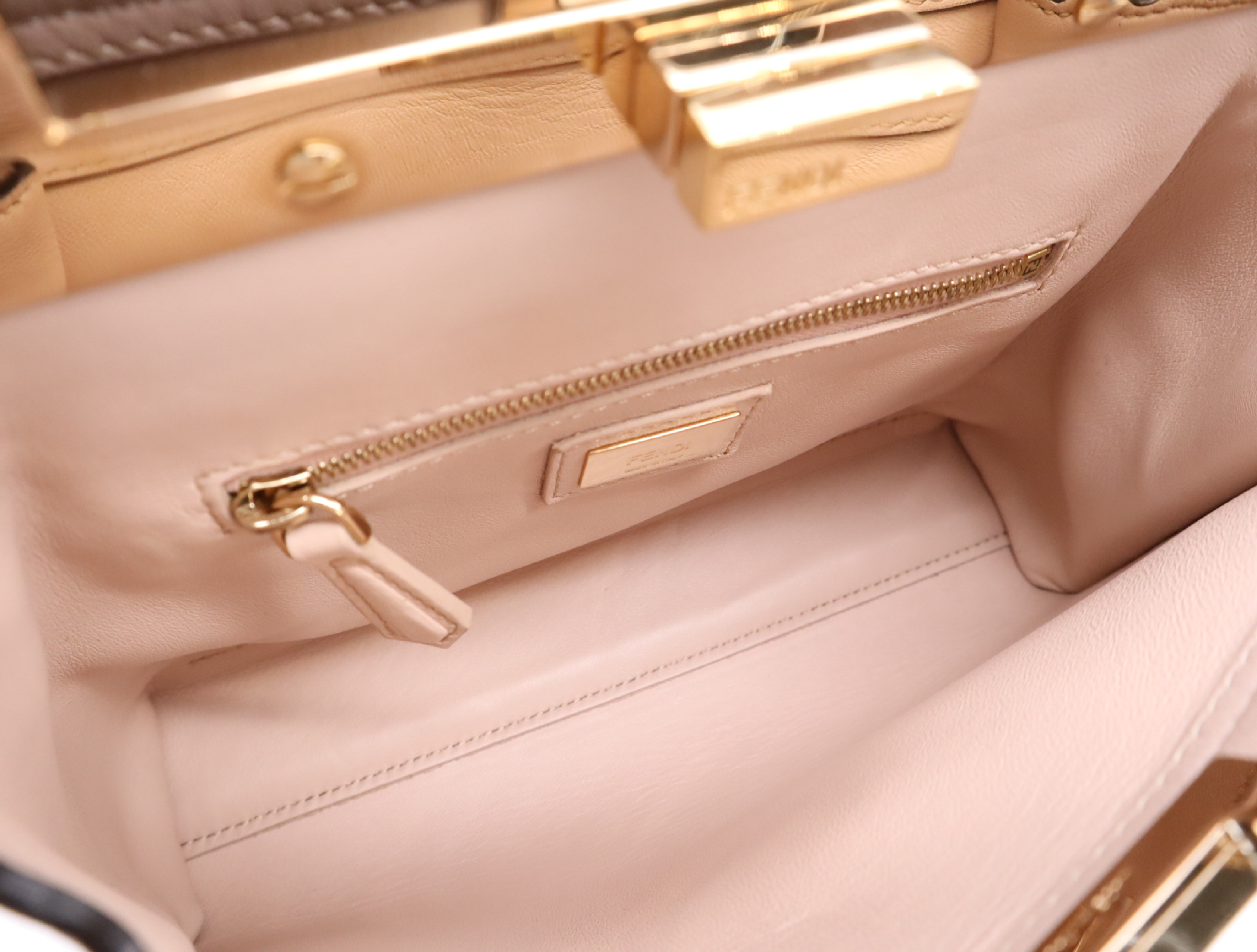 8BN244 Leather Mini Peekaboo Pink Handbag with Gold Hardware, Shoulder Strap, and Dust Bag — view 11