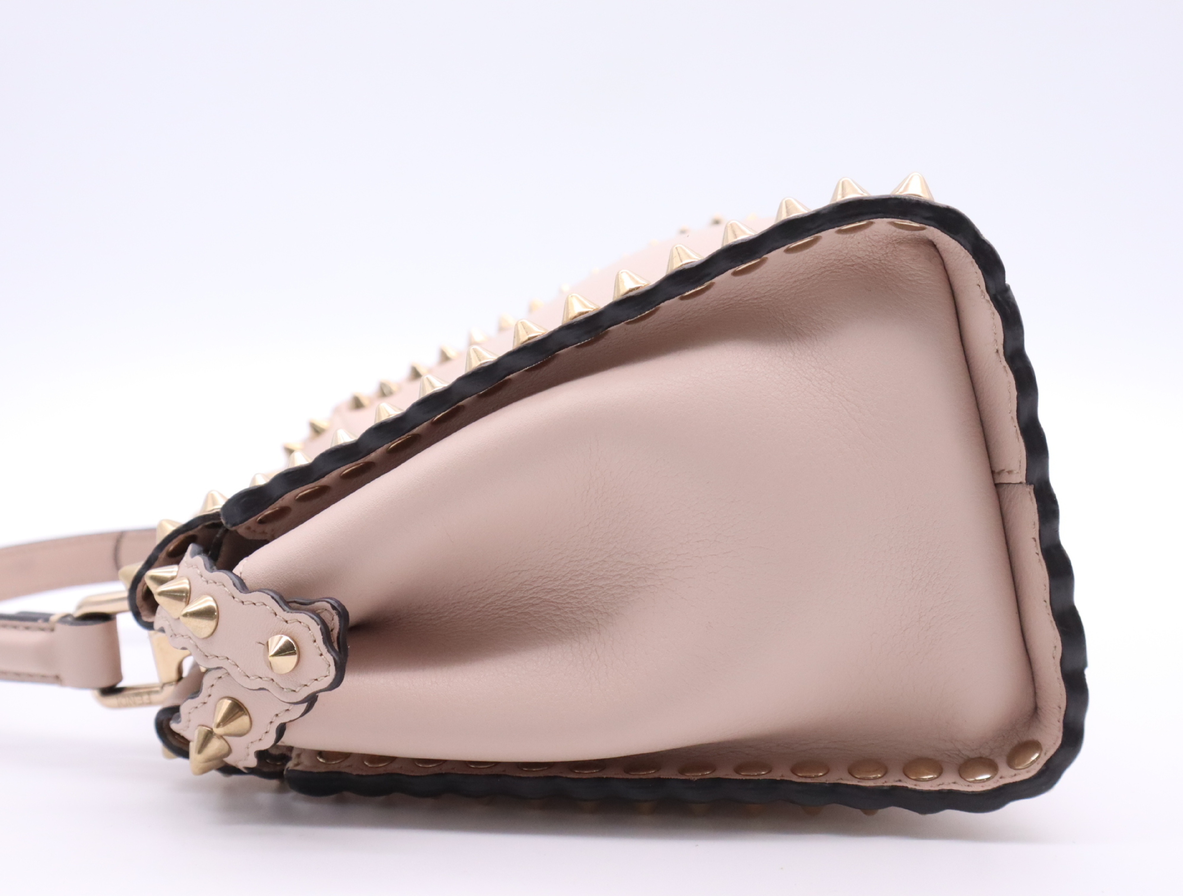 8BN244 Leather Mini Peekaboo Pink Handbag with Gold Hardware, Shoulder Strap, and Dust Bag — view 3