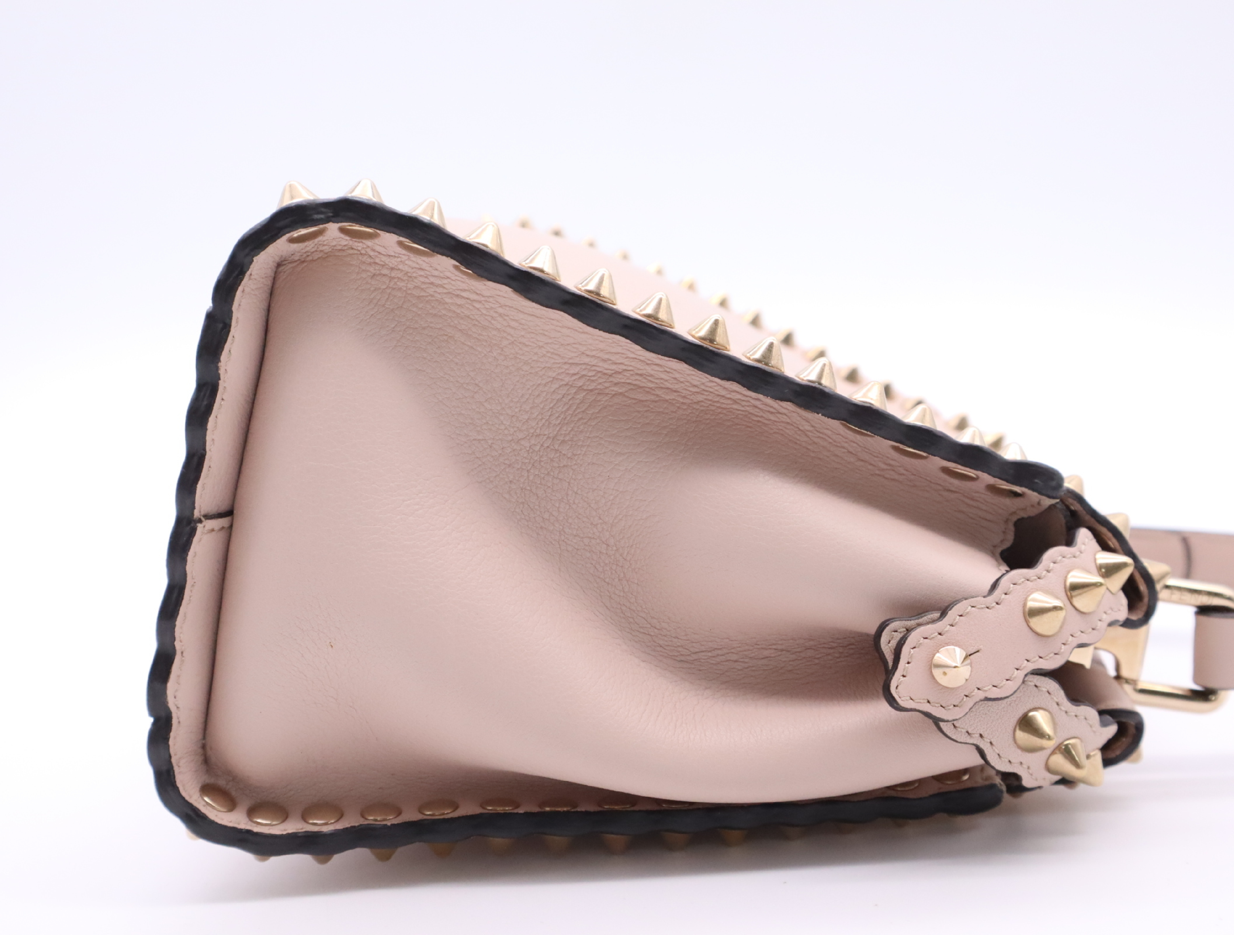 8BN244 Leather Mini Peekaboo Pink Handbag with Gold Hardware, Shoulder Strap, and Dust Bag — view 5