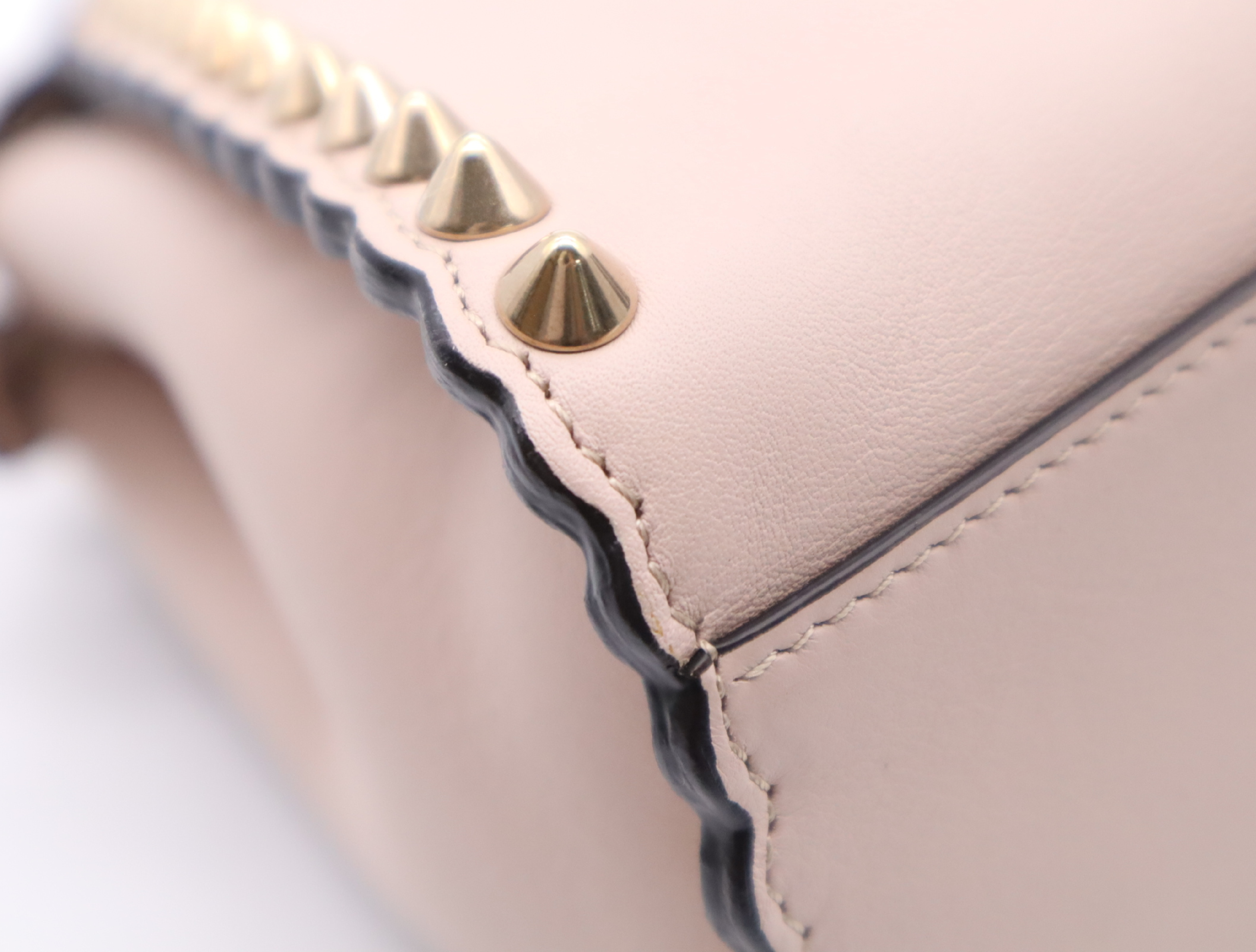 8BN244 Leather Mini Peekaboo Pink Handbag with Gold Hardware, Shoulder Strap, and Dust Bag — view 6