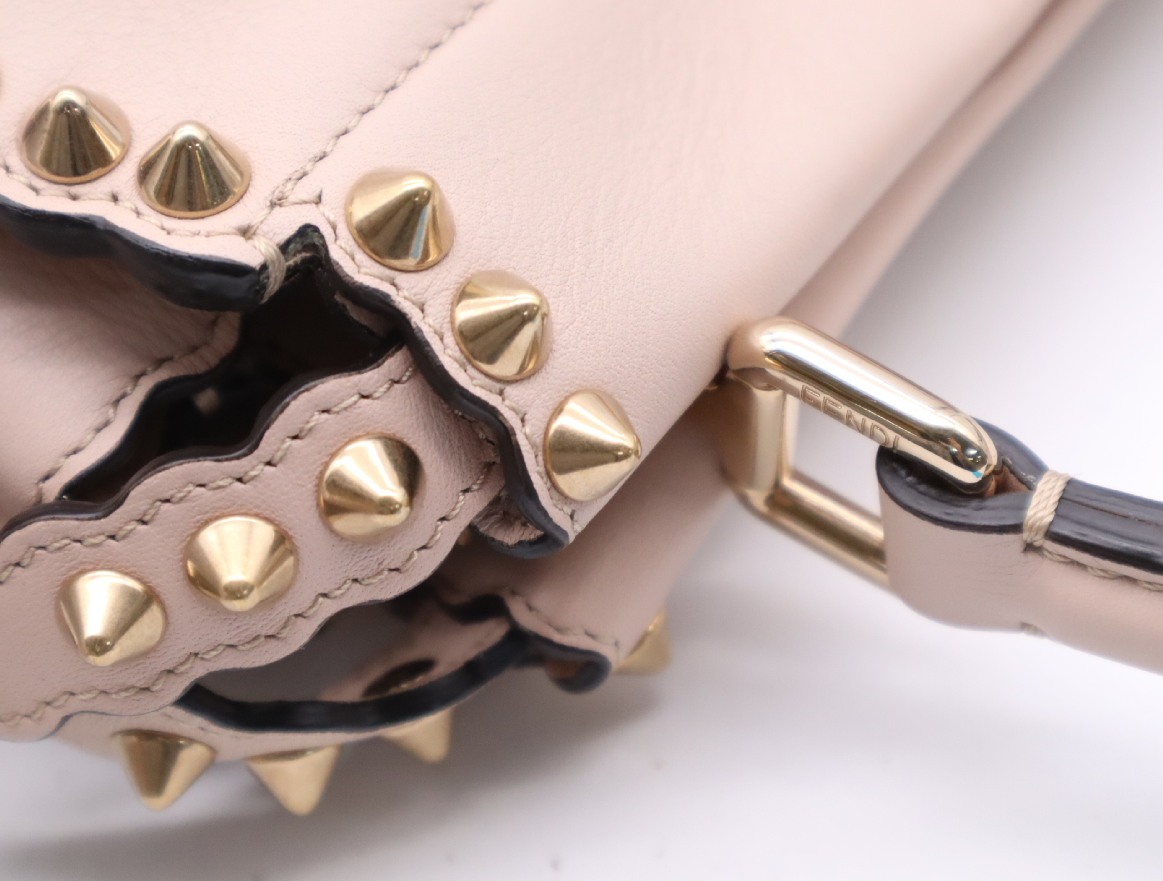 8BN244 Leather Mini Peekaboo Pink Handbag with Gold Hardware, Shoulder Strap, and Dust Bag — view 8