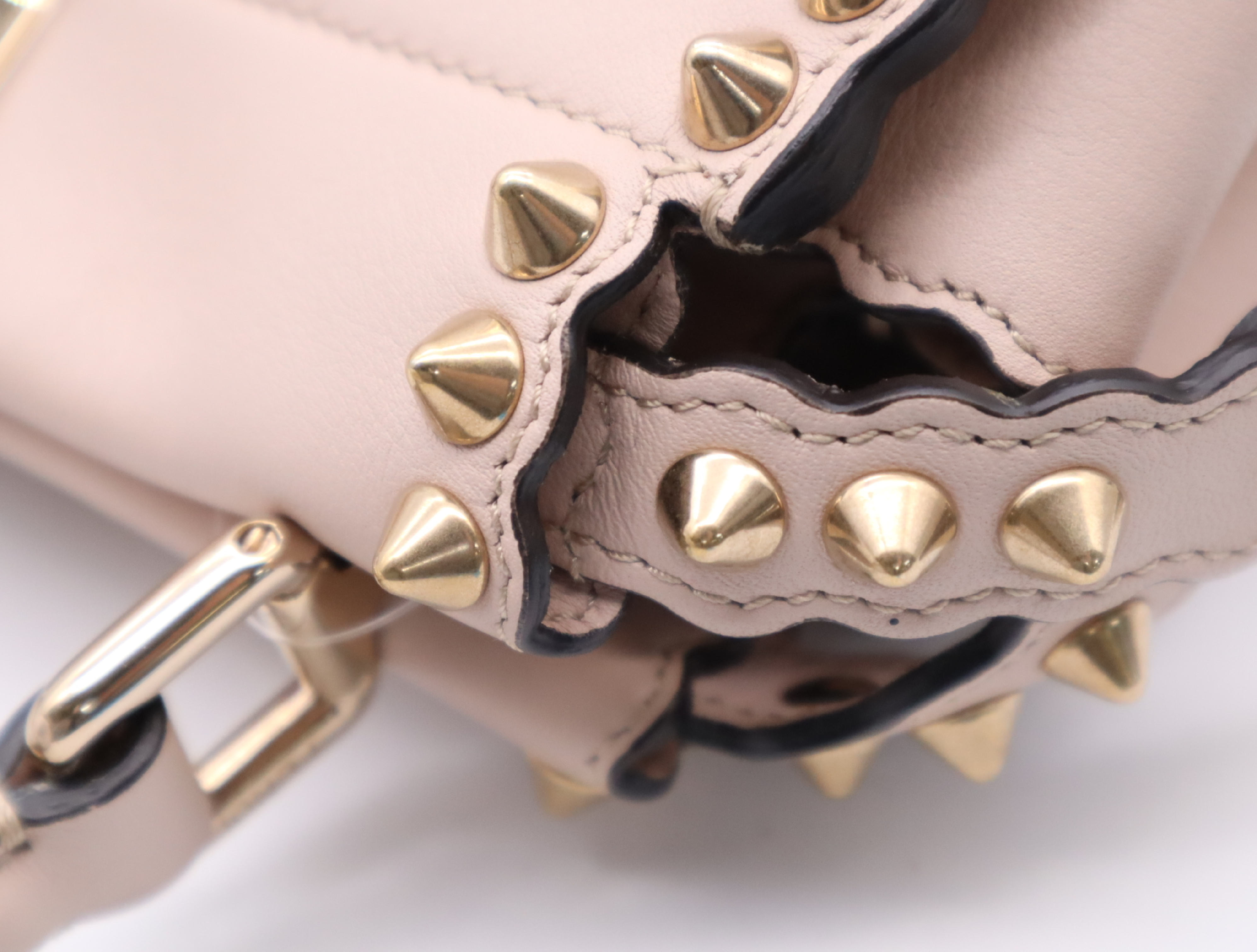 8BN244 Leather Mini Peekaboo Pink Handbag with Gold Hardware, Shoulder Strap, and Dust Bag — view 9