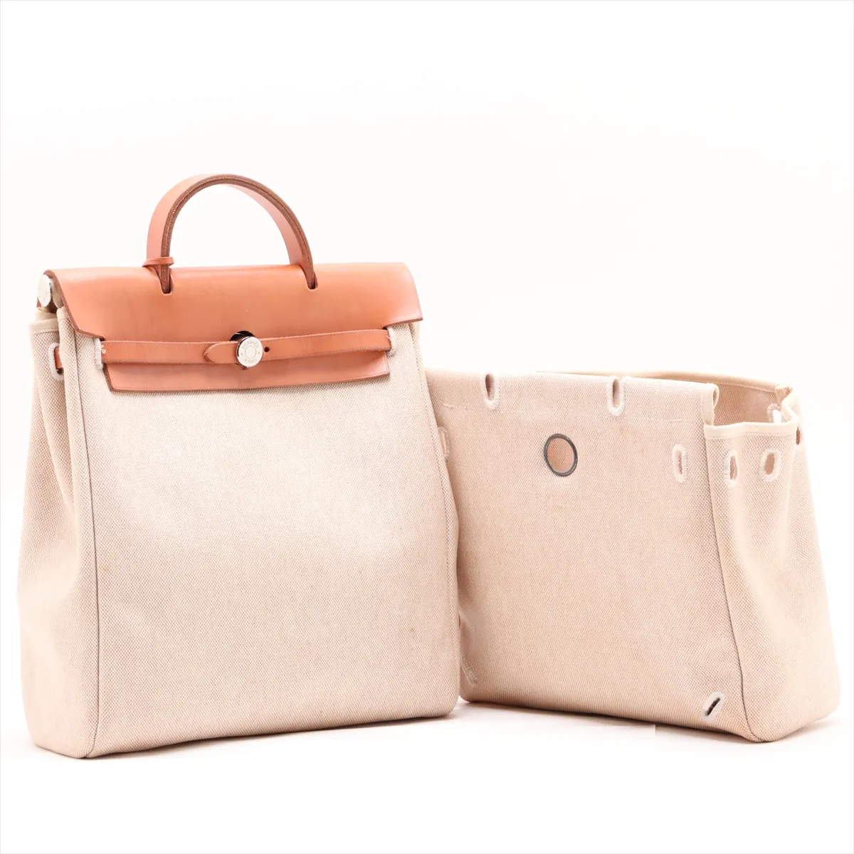 Herbag Ad PM Toile H x Vache Hunter Beige Silver Hardware D: 2000 — view 11