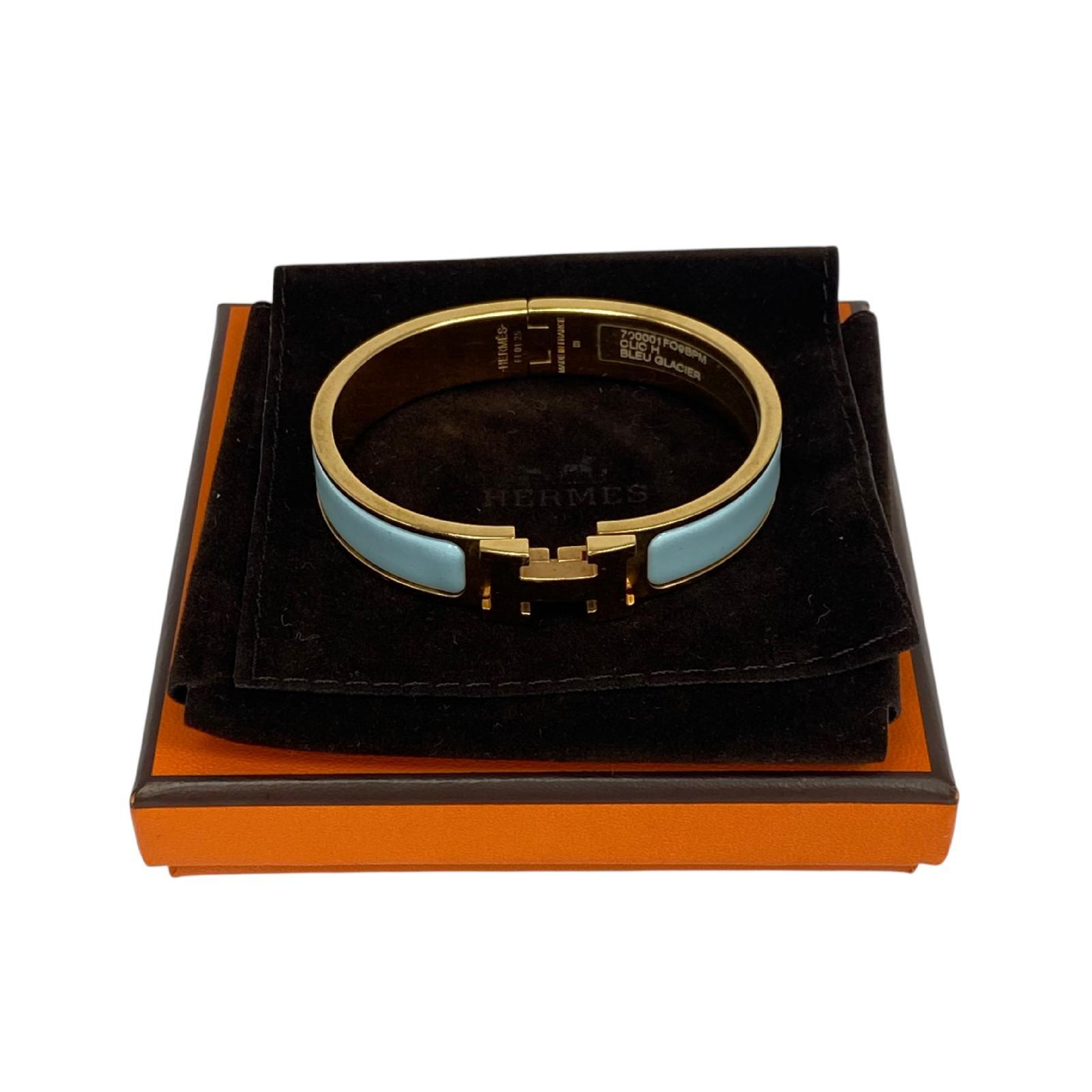 【*Shipped from: Hong Kong*】HERMES ( ) Light Blue Gold-Colored Metal Click H PM Bangle -267015034 Bracelet/Bangle — view 2