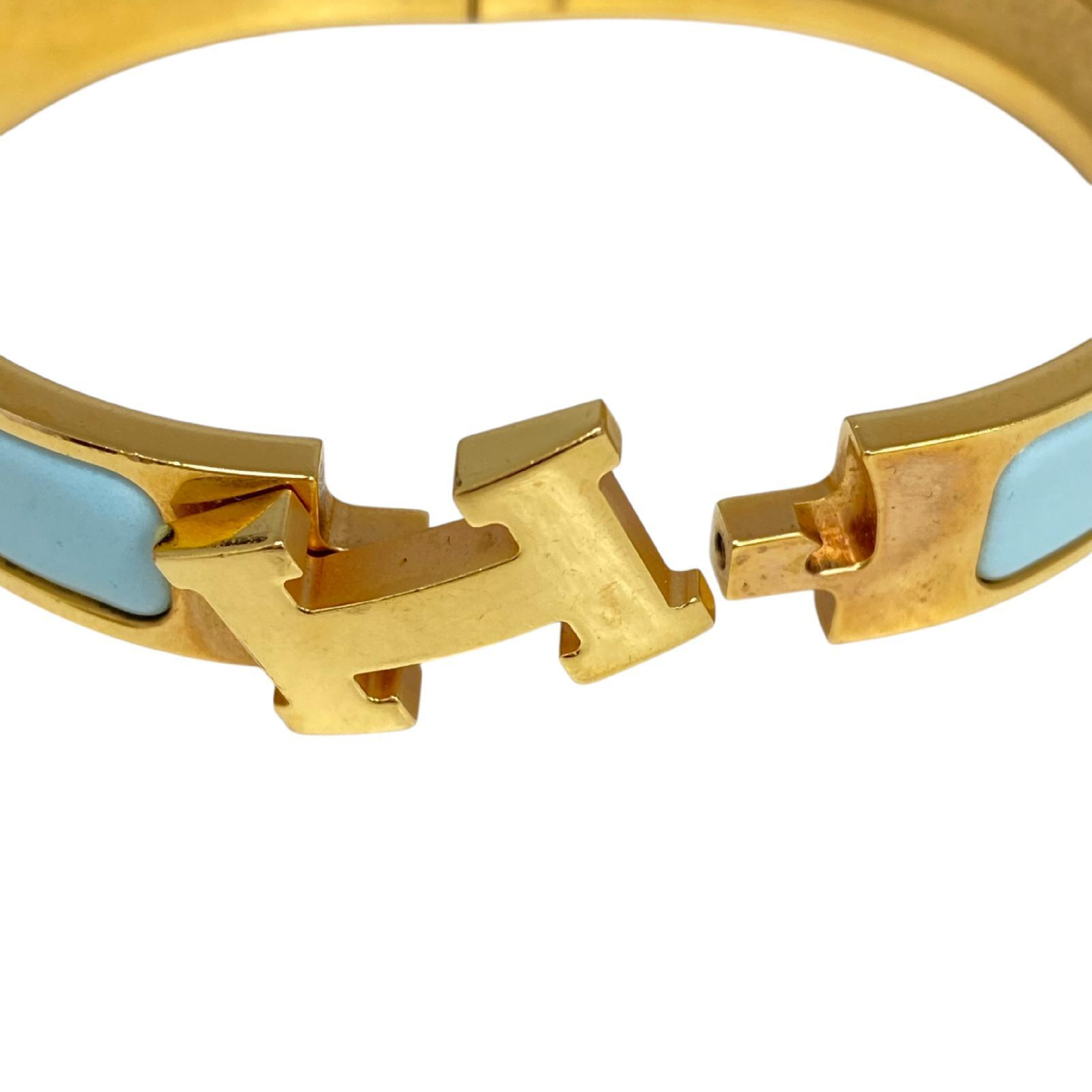 【*Shipped from: Hong Kong*】HERMES ( ) Light Blue Gold-Colored Metal Click H PM Bangle -267015034 Bracelet/Bangle — view 12