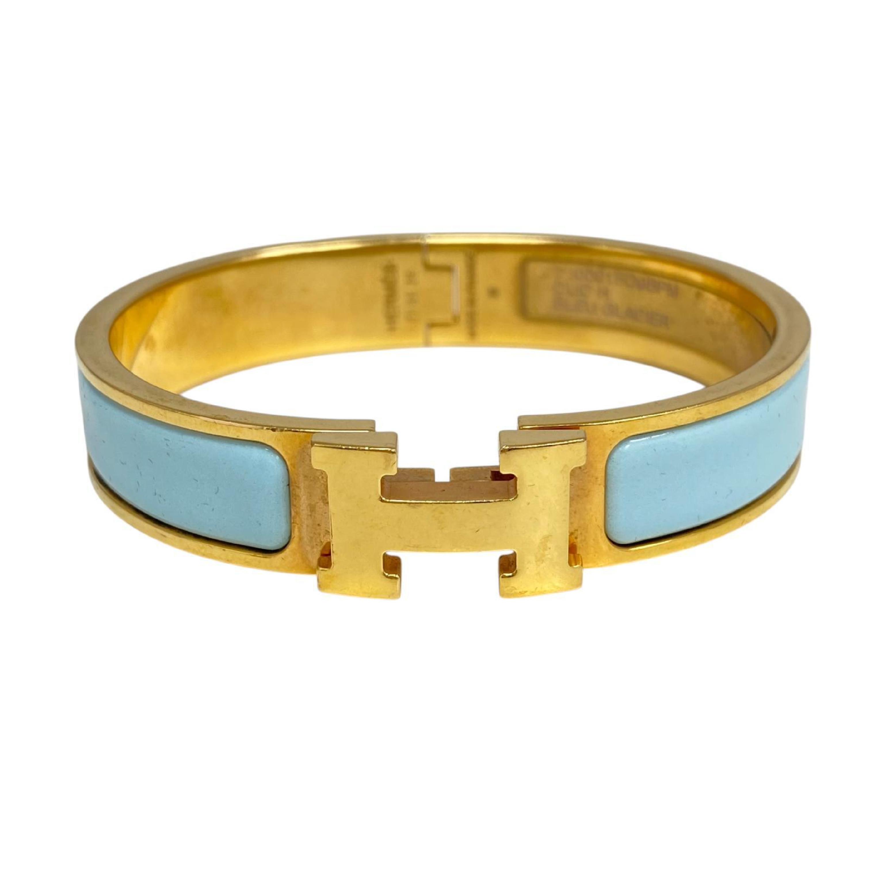 【*Shipped from: Hong Kong*】HERMES ( ) Light Blue Gold-Colored Metal Click H PM Bangle -267015034 Bracelet/Bangle — view 3