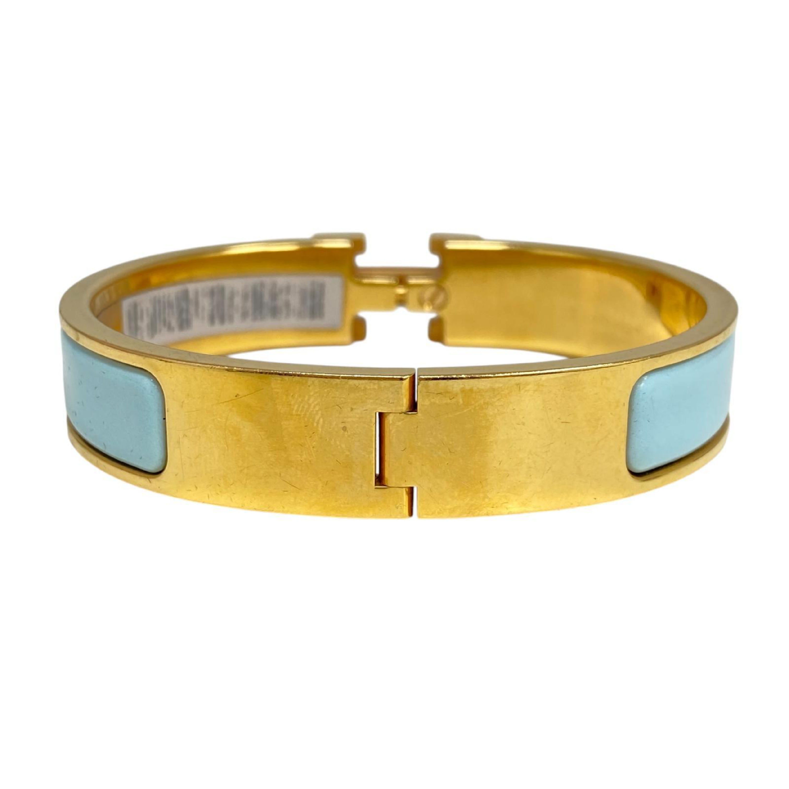 【*Shipped from: Hong Kong*】HERMES ( ) Light Blue Gold-Colored Metal Click H PM Bangle -267015034 Bracelet/Bangle — view 4