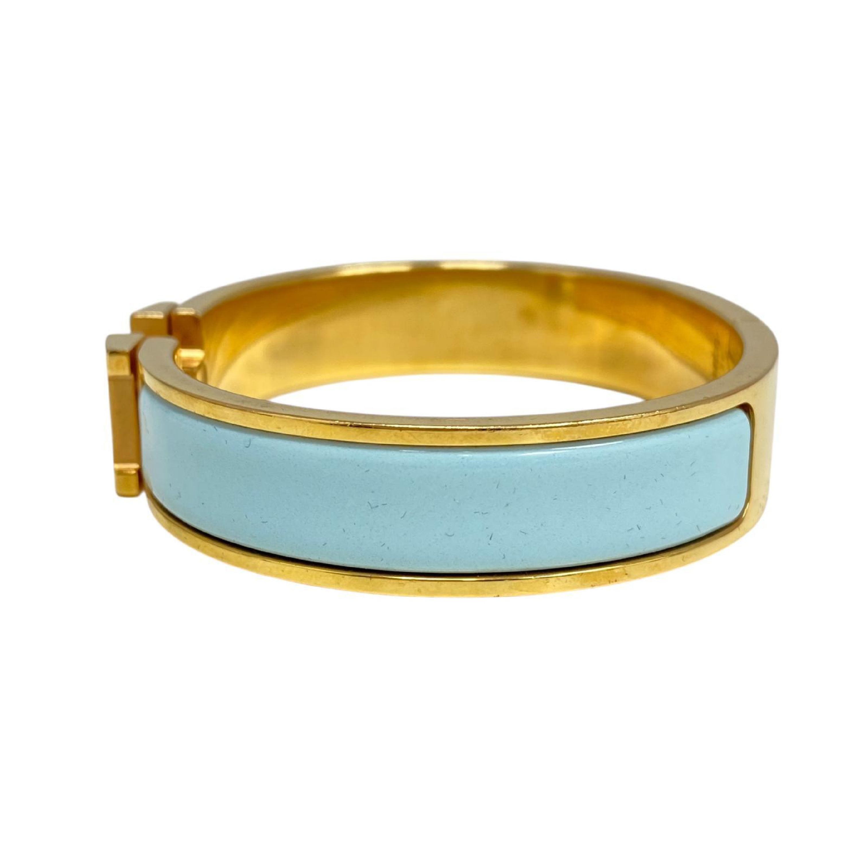 【*Shipped from: Hong Kong*】HERMES ( ) Light Blue Gold-Colored Metal Click H PM Bangle -267015034 Bracelet/Bangle — view 5