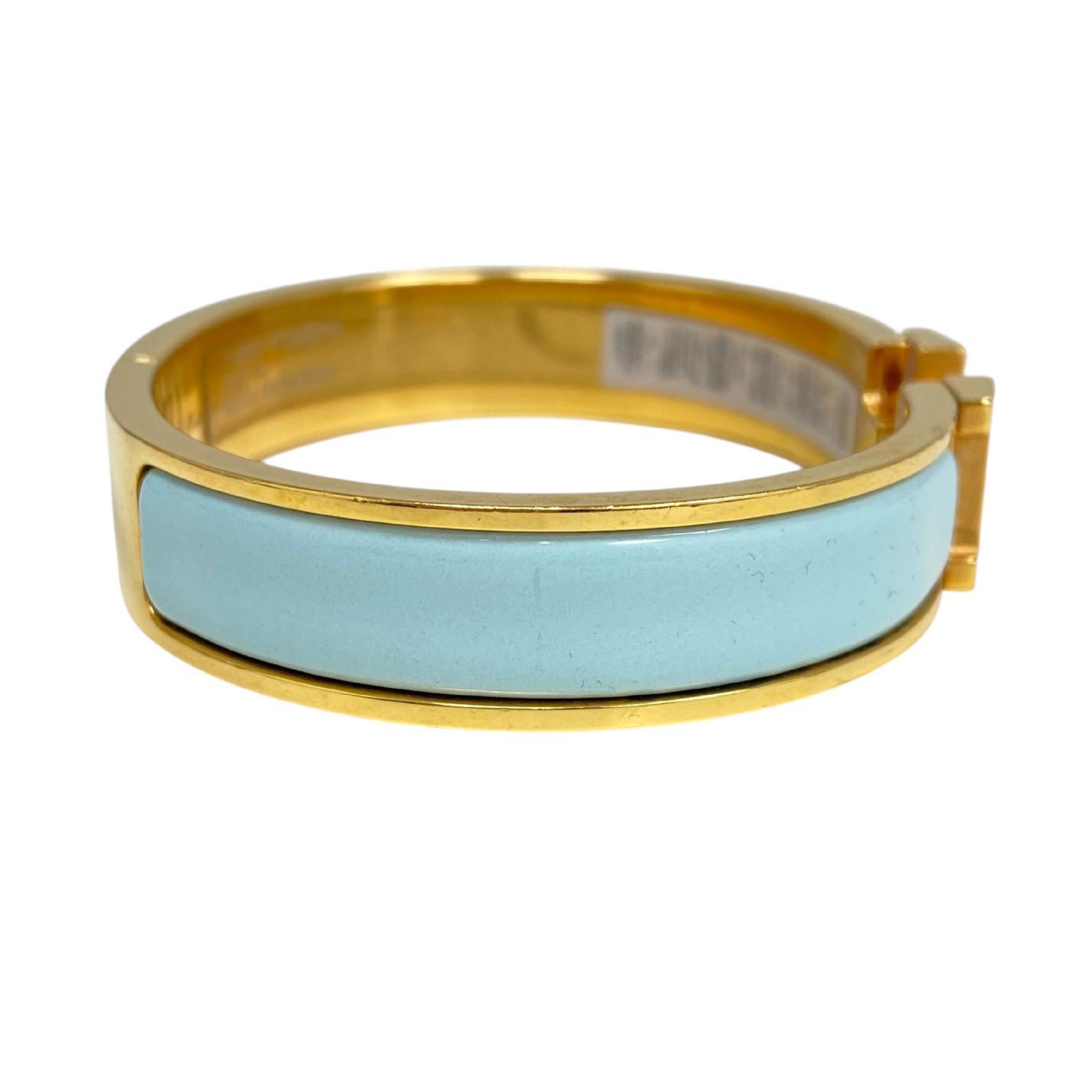 【*Shipped from: Hong Kong*】HERMES ( ) Light Blue Gold-Colored Metal Click H PM Bangle -267015034 Bracelet/Bangle — view 6