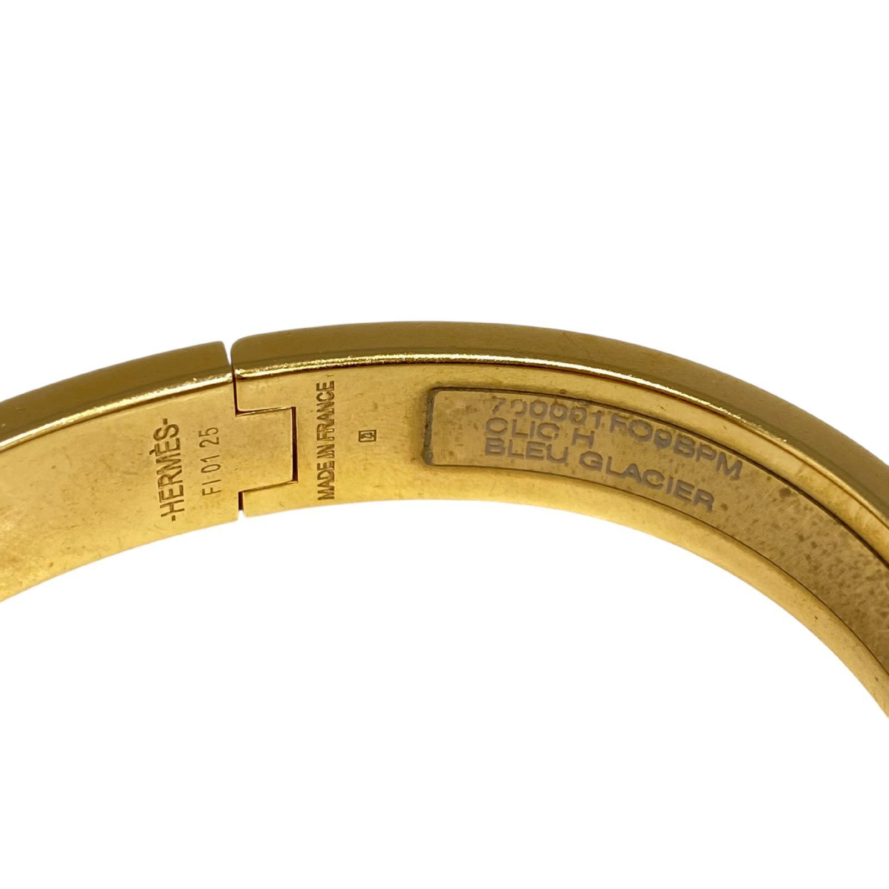 【*Shipped from: Hong Kong*】HERMES ( ) Light Blue Gold-Colored Metal Click H PM Bangle -267015034 Bracelet/Bangle — view 9