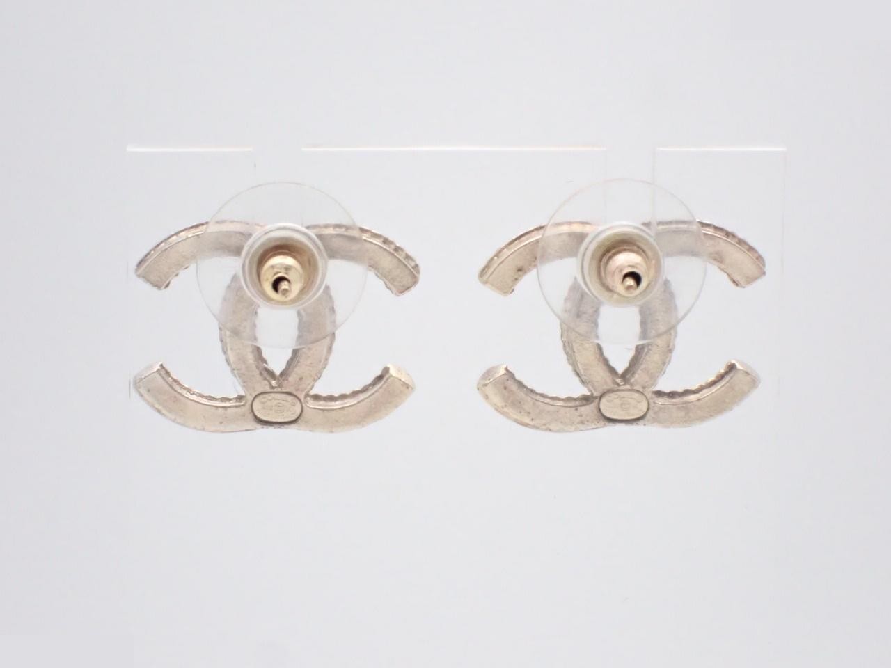 earrings, A19K gold, Coco Mark design, rhinestones, 2cm wide. — view 2