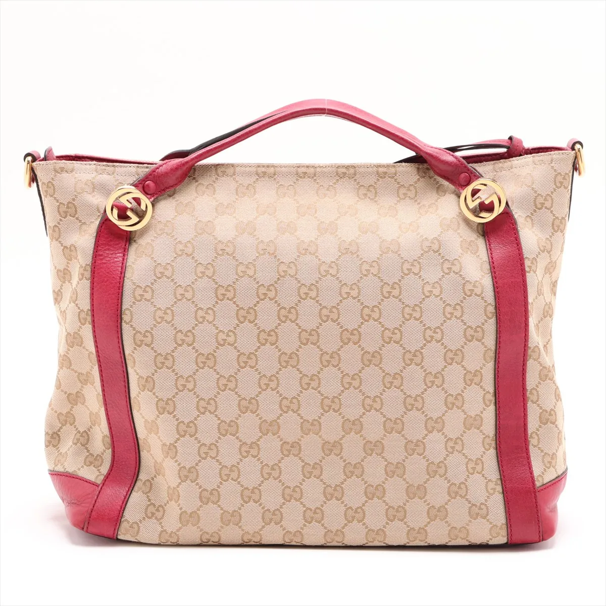 GG Canvas x Leather 2-Way Tote Bag Beige x Red 323675 — view 2