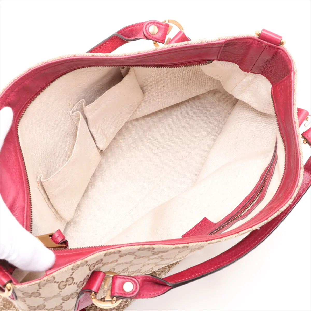 GG Canvas x Leather 2-Way Tote Bag Beige x Red 323675 — view 8